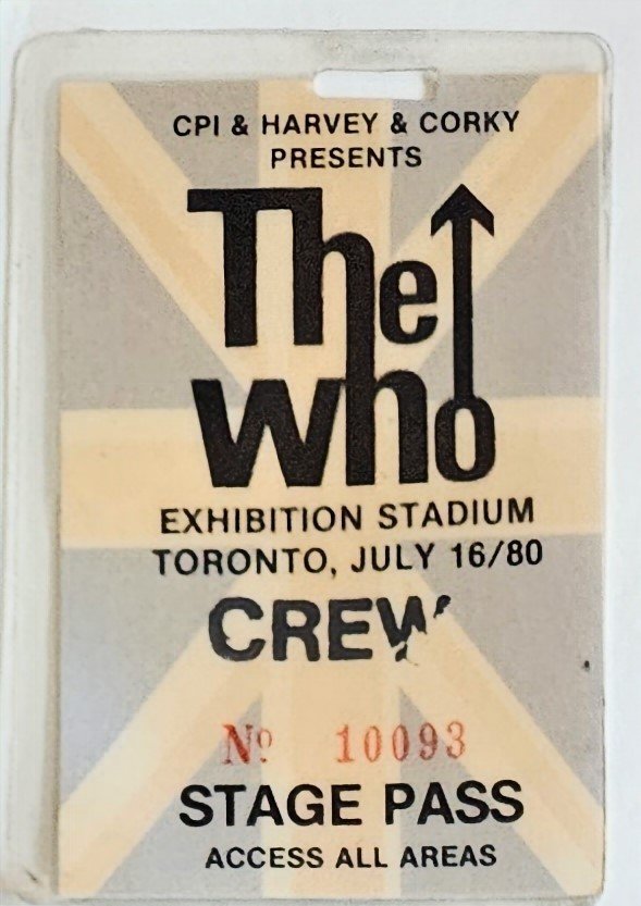 The Who 1980 Stage Pass Laminate - Toronto July 16
