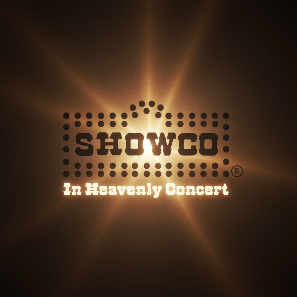 Logo for SHOWCO in Heavenly Concert with bright light effect and dotted pattern.