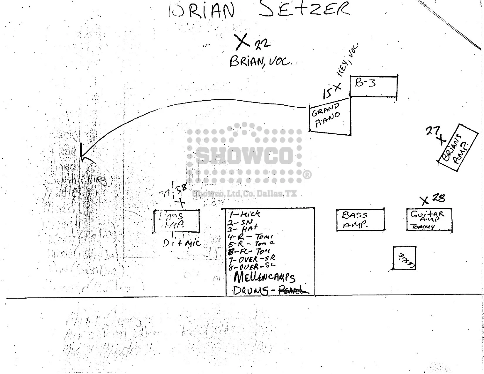 Brian Setzer 1985 Stage Plot