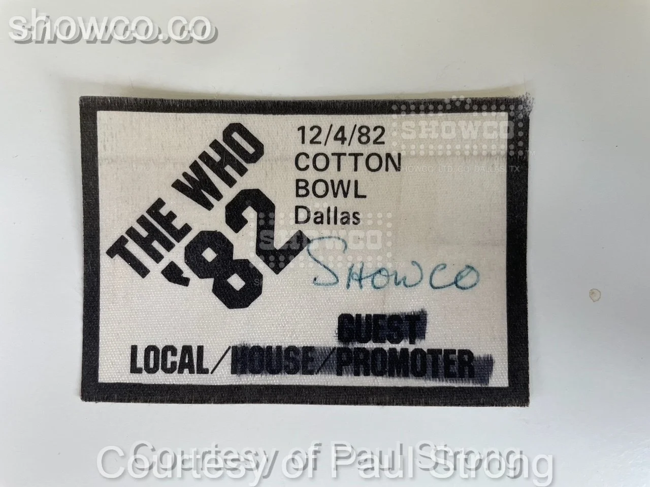 The Who '82 12/4/82 Cotton Bowl Dallas, TX Showco Local Pass - courtesy of Paul Strong
