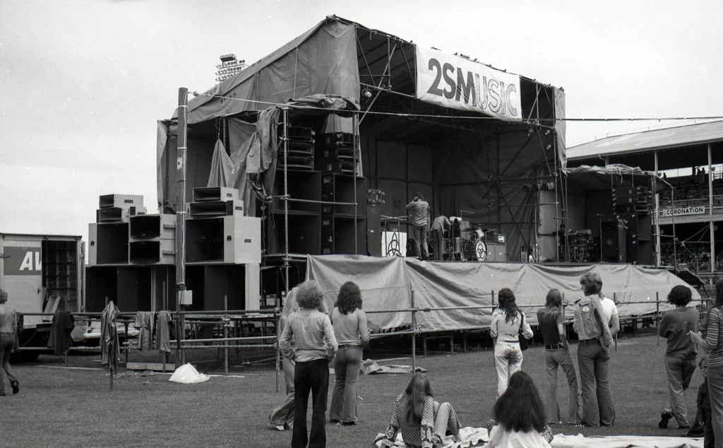 Showco speakers during soundcheck on Led Zeppelin’s 1972 Australian tour.