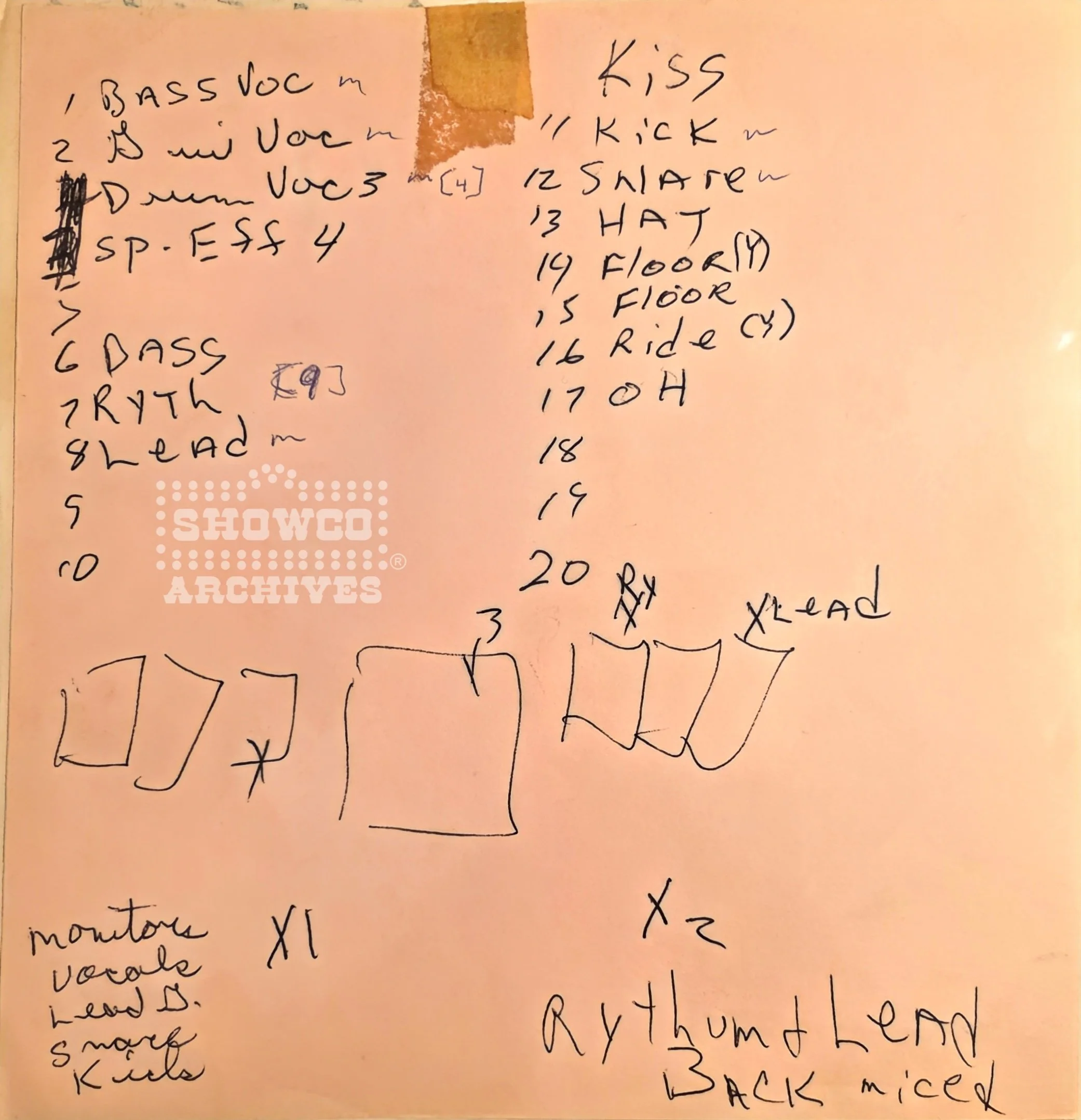 KISS Original SHOWCO Stage Plot & Input List — ZZ Top Tour (1974/1975)