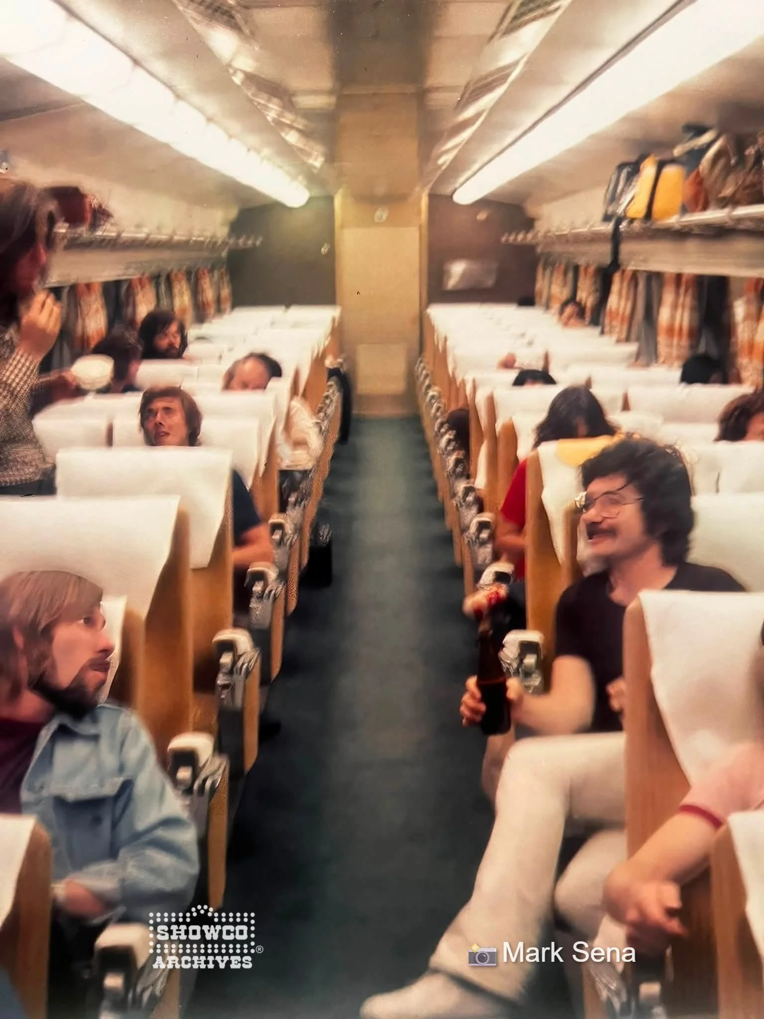 The Carpenters/Crew on train to Budokon-Japan 1974 