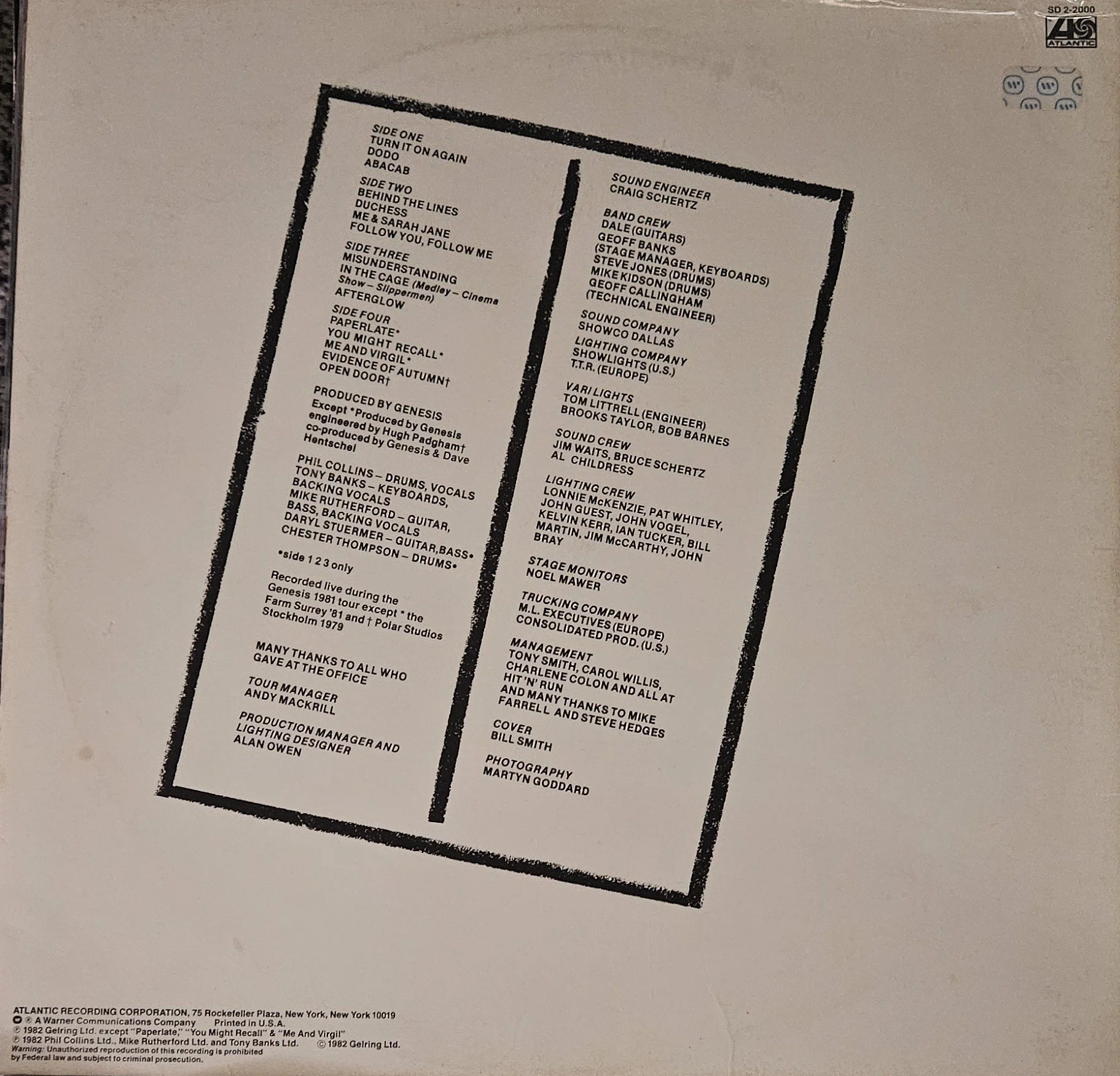 Genesis Three Sides Live Album