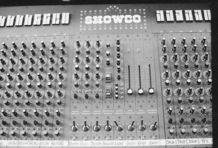 Showco console at David Bowie’s Universal Amphitheatre tour stop, California, September 1974 — console detail.