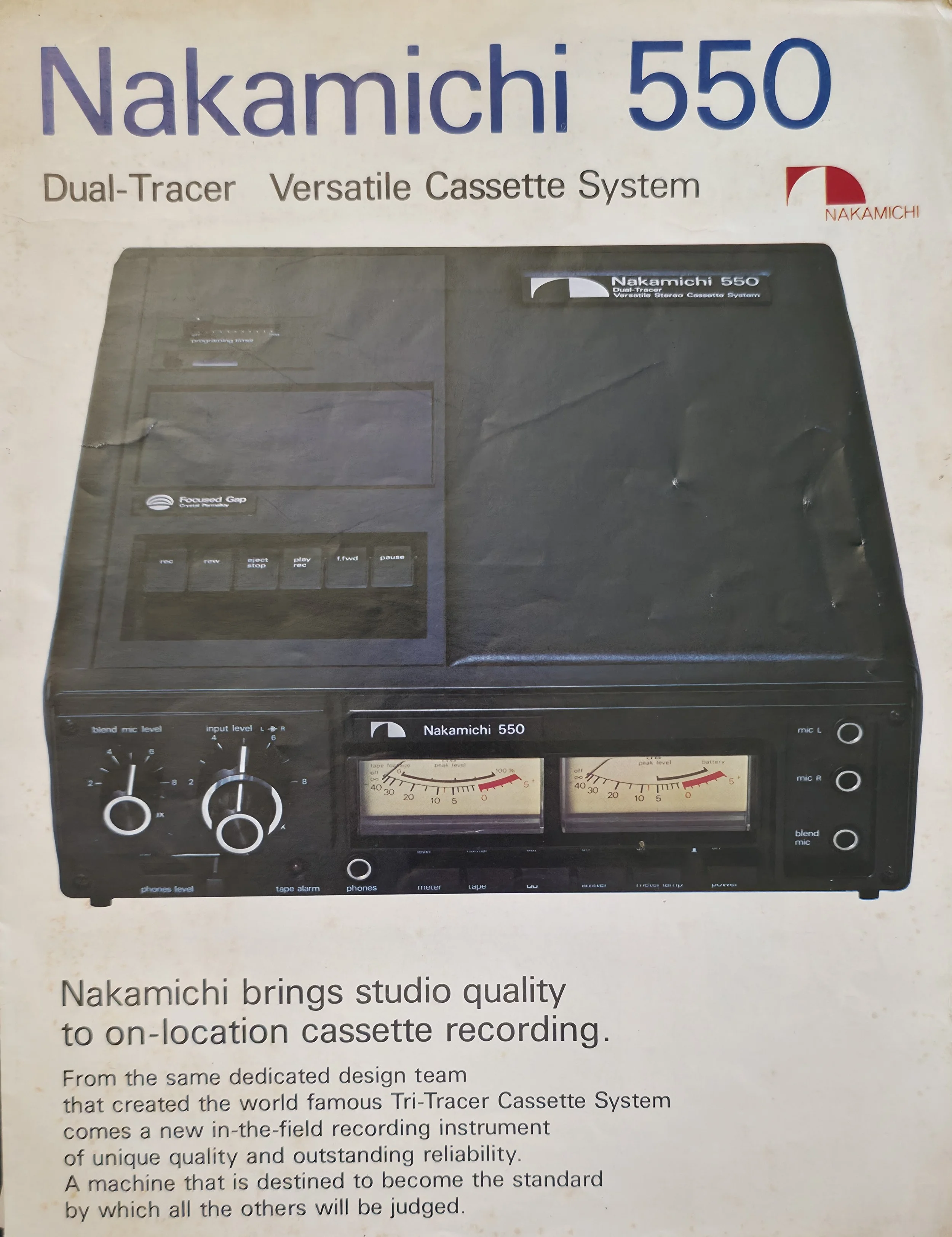 Front cover of the Nakamichi 550 Dual Tracer portable cassette recorder brochure