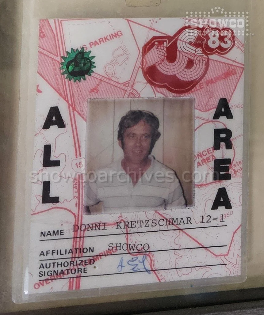 Donnie Kretzschmar's US Fest 1983 All Area Laminate Pass