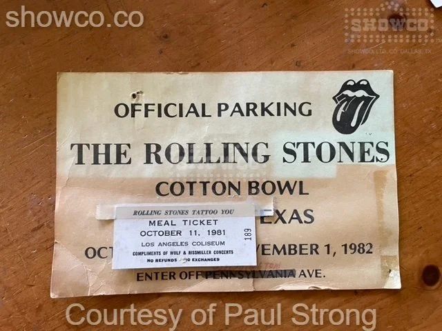 The Rolling Stones Parking Pass - Cotton Bowl-Dallas, TX- Sept. 1 1982/October 11, 1981