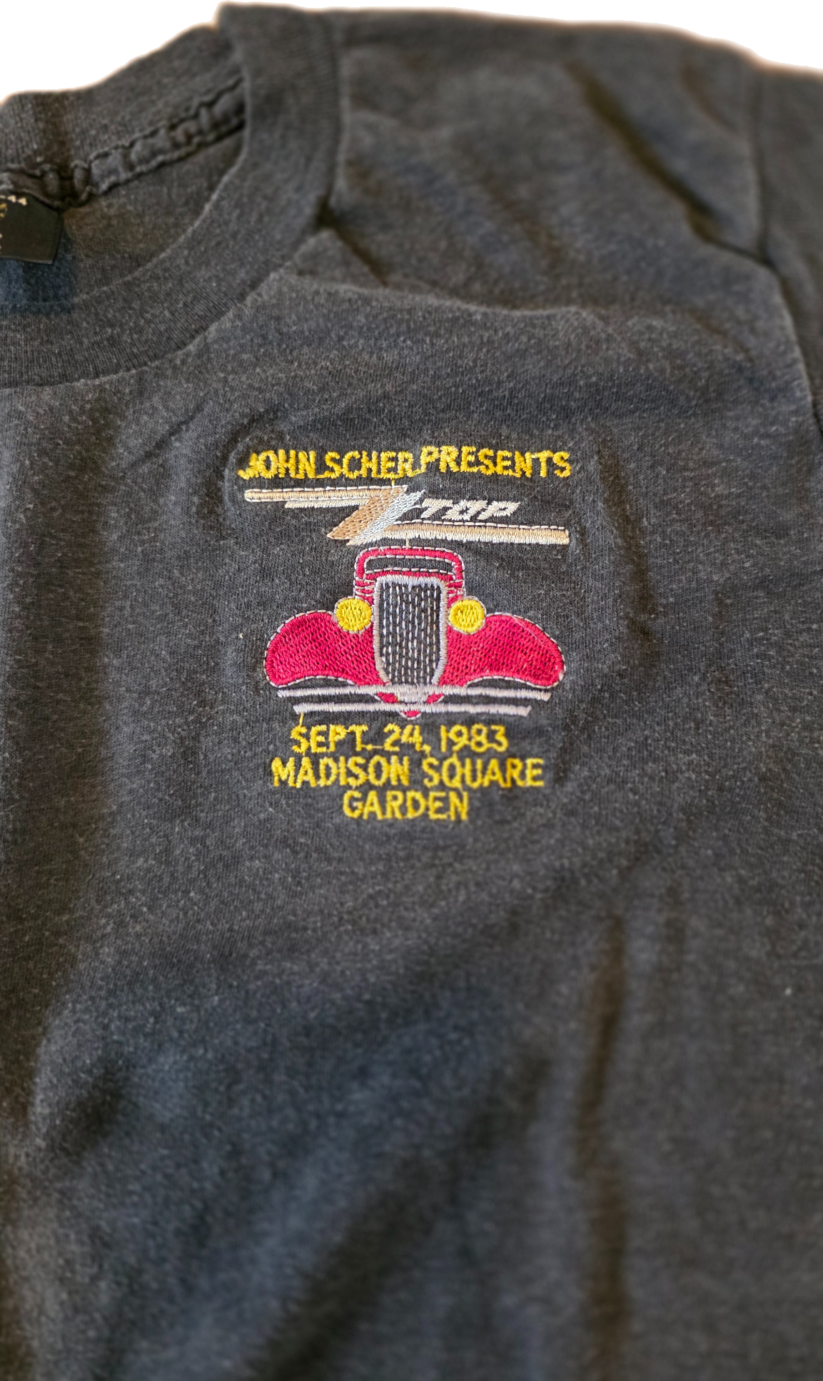 MSG Scher sleeveless shirt — close-up. Courtesy of the Sizemore Estate.