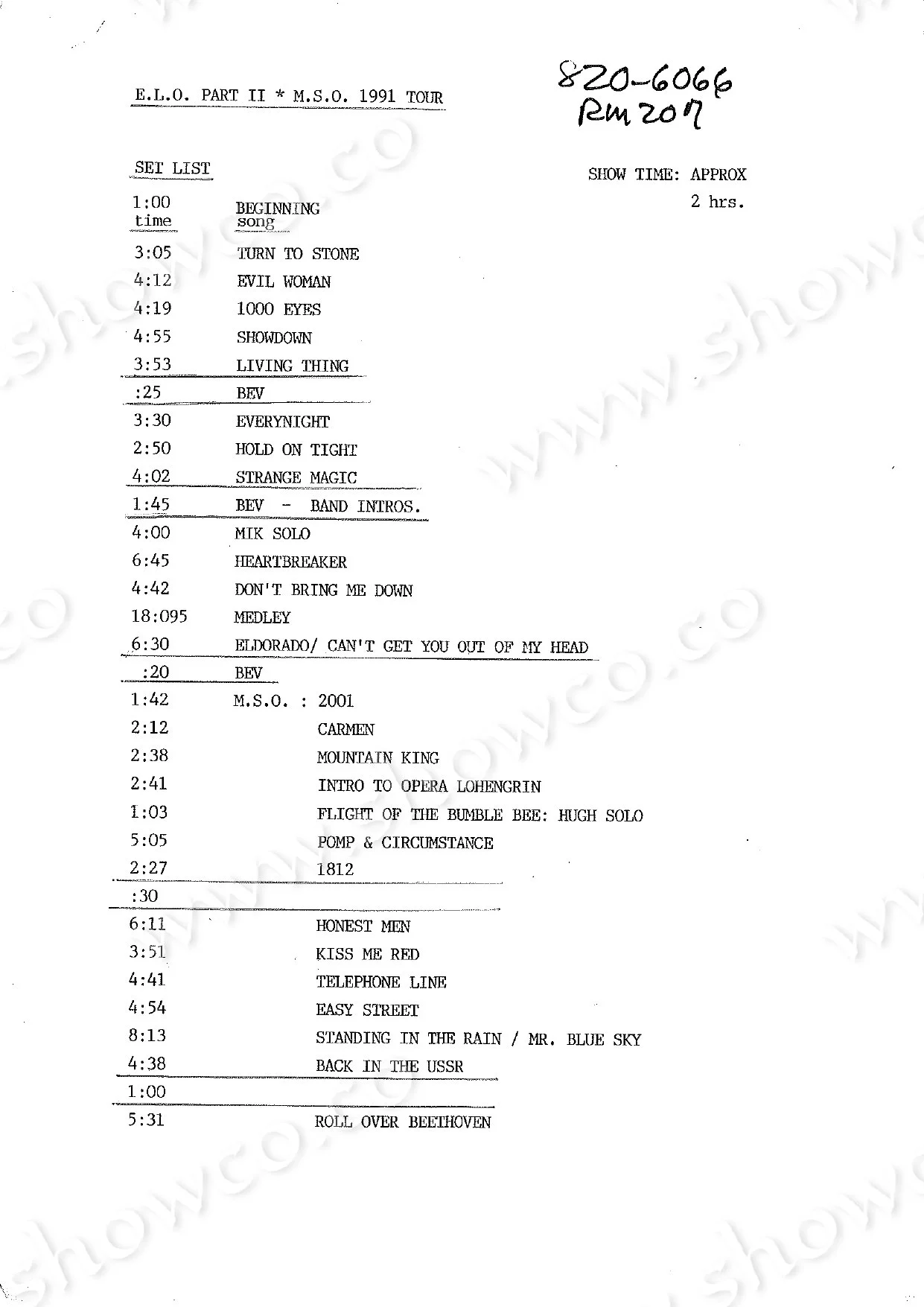 ELO 1991 SETLIST
