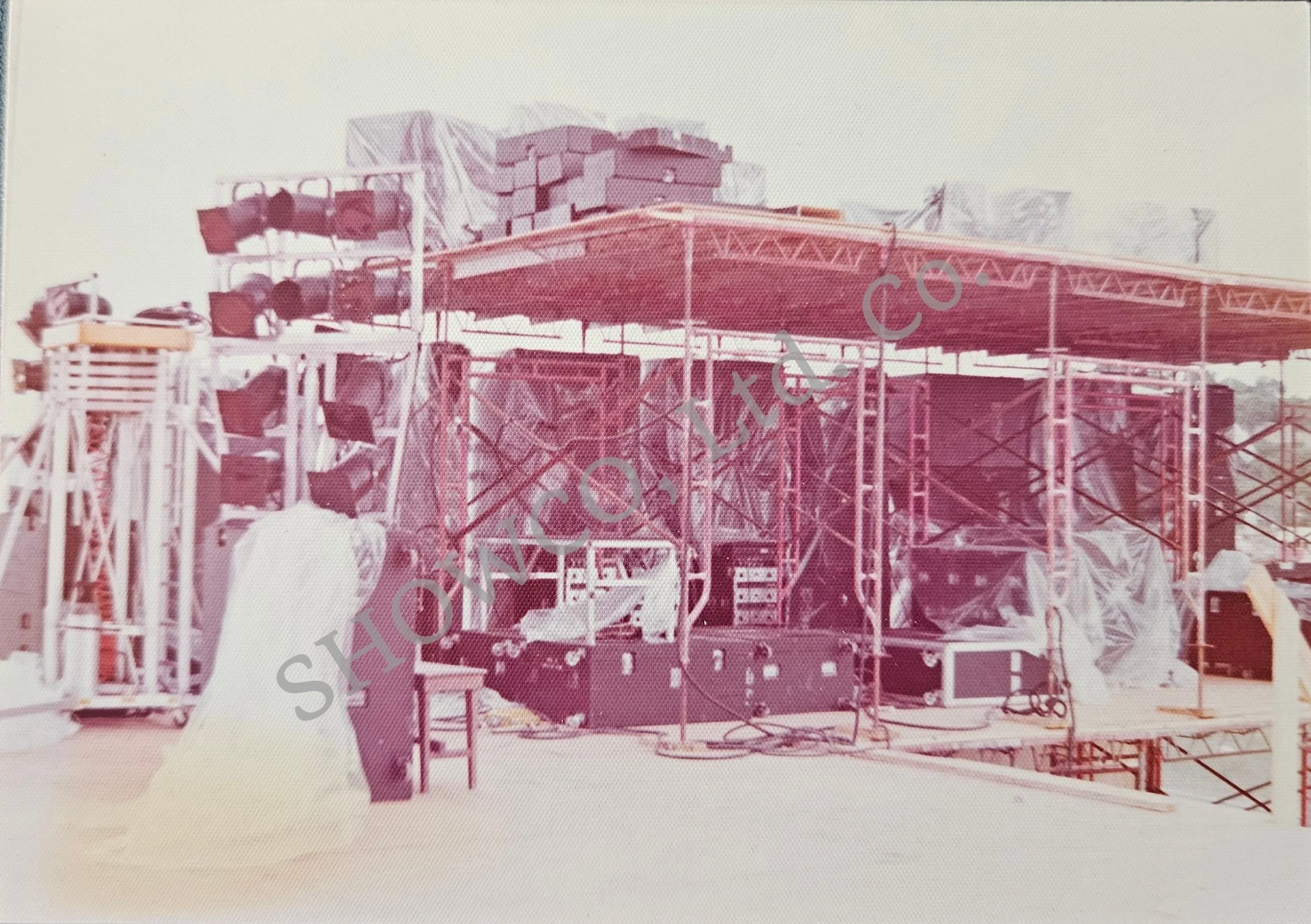 Sunshine Fest 1975 - stage set-up - Showco cases - Courtesy Chari Short