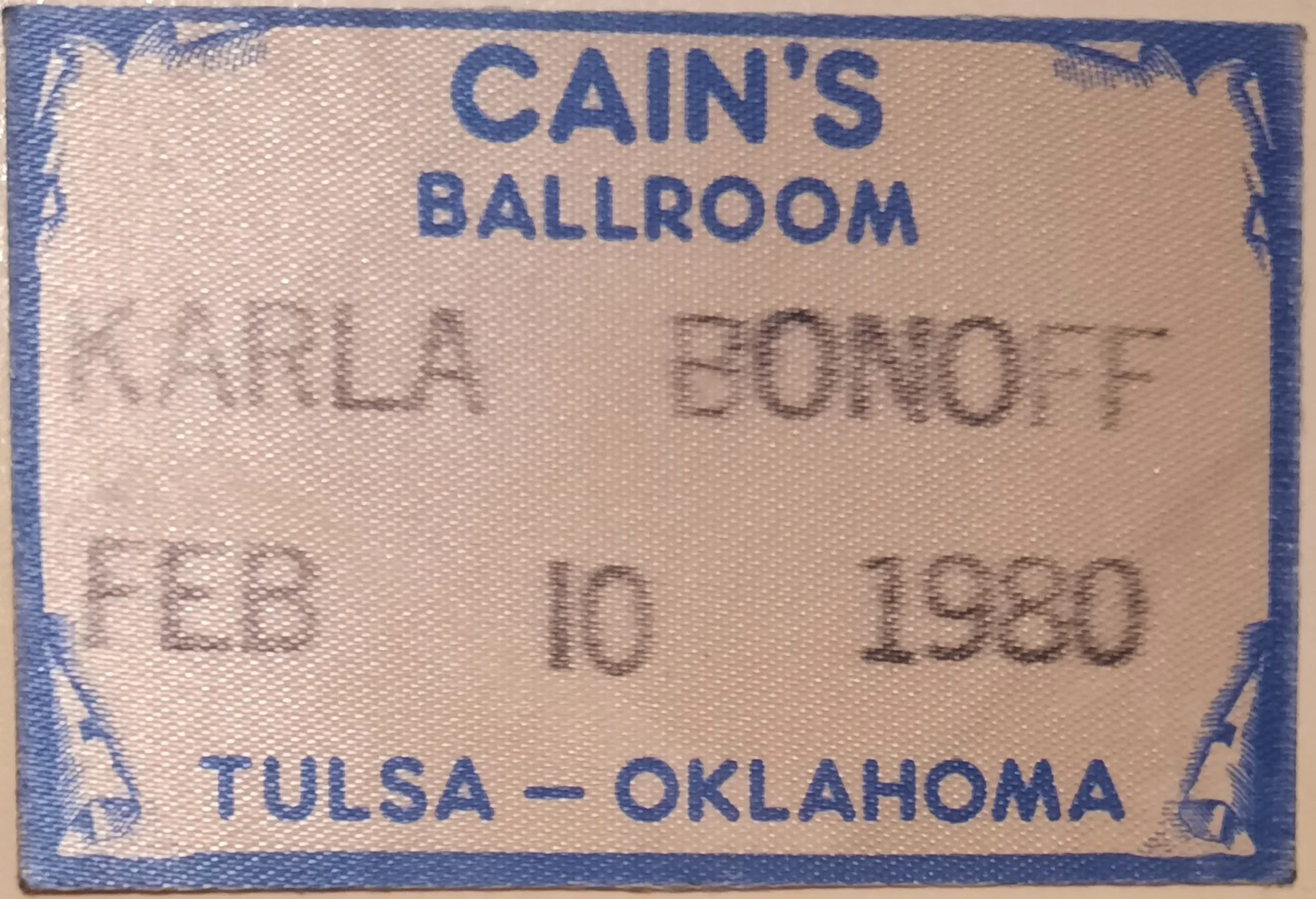 1980, FEB. 10 CAIN'S BALLROOM KARLA BONOFF PASS-TULSA OKLAHOMA