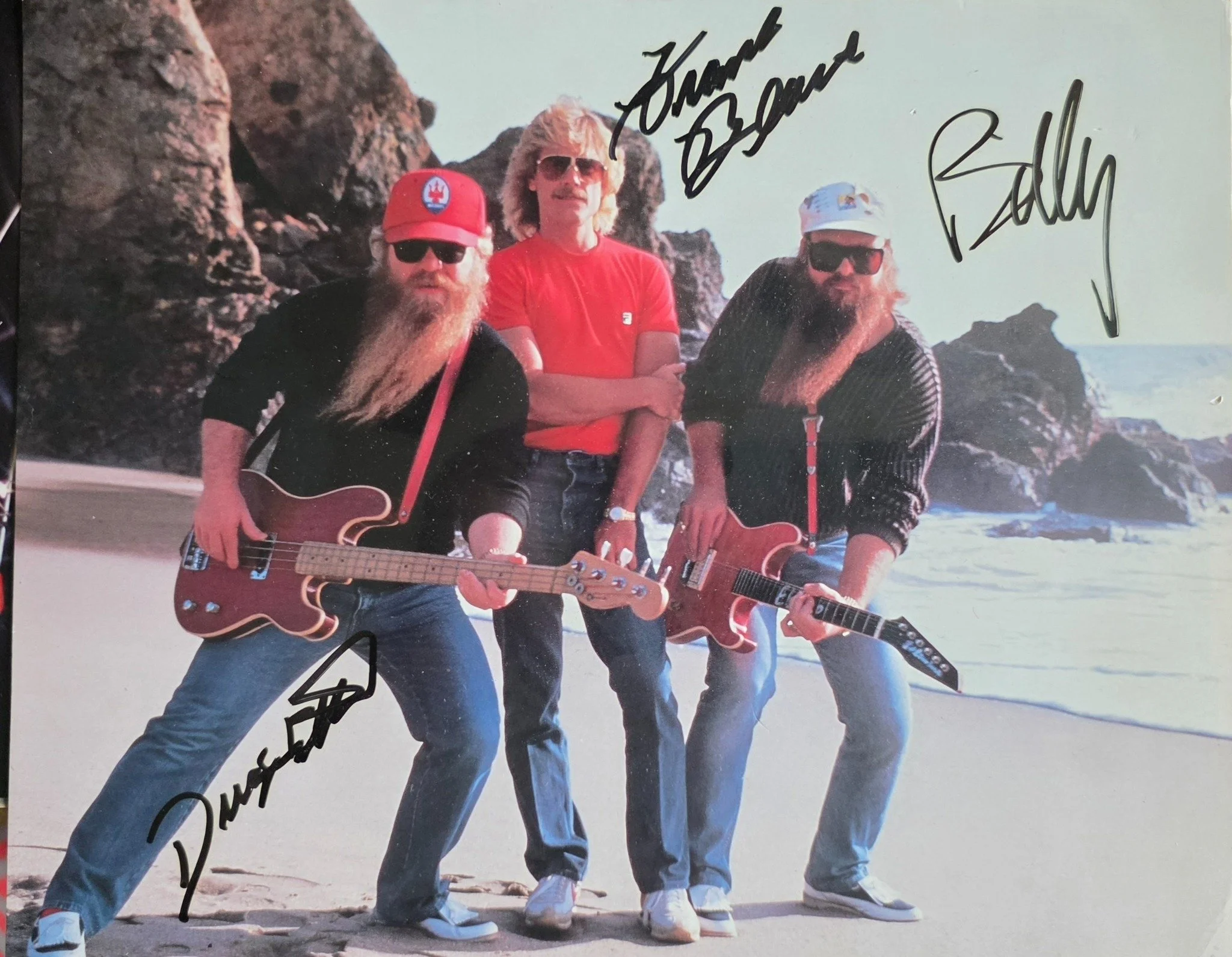 1985 Afterburner-era ZZ Top promo photograph — autographed. Courtesy of the Sizemore Estate.