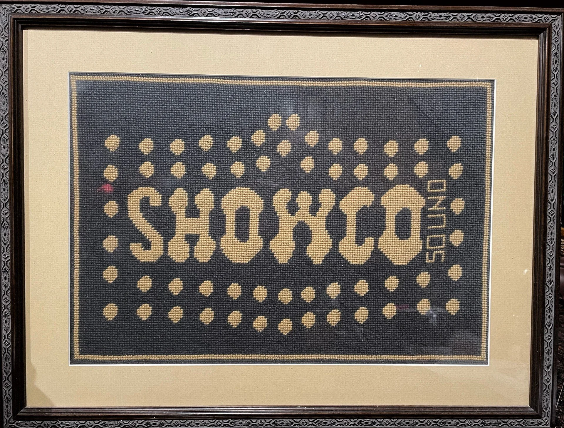 Showco needlepoint made by Karen Carpenter for David Alley