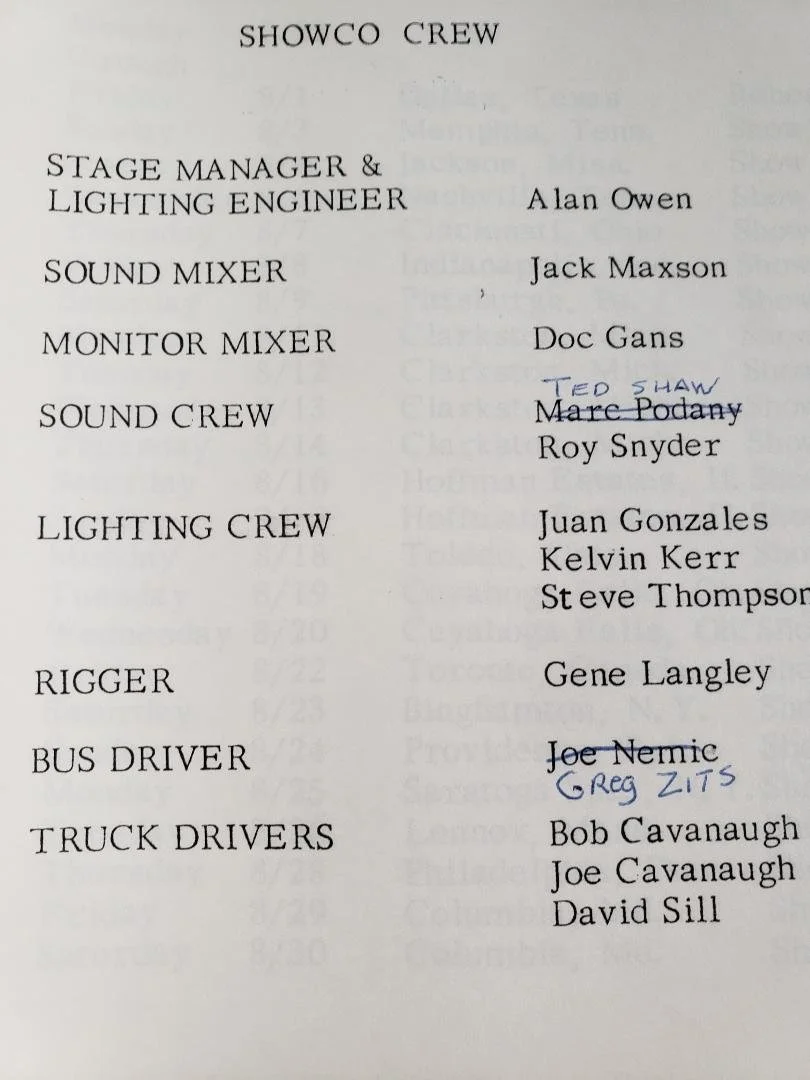 James Taylor Summer Tour 1980 crew list — page 4