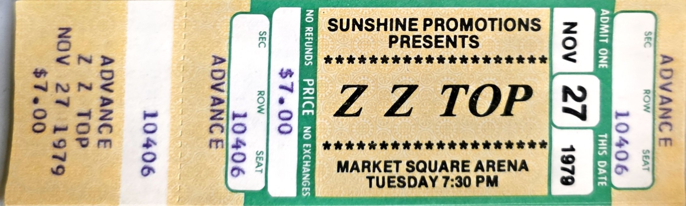 ZZ Top – Market Square Arena, November 27, 1979 Concert Tickets (Lot of 4) available in Swag Shop via image link