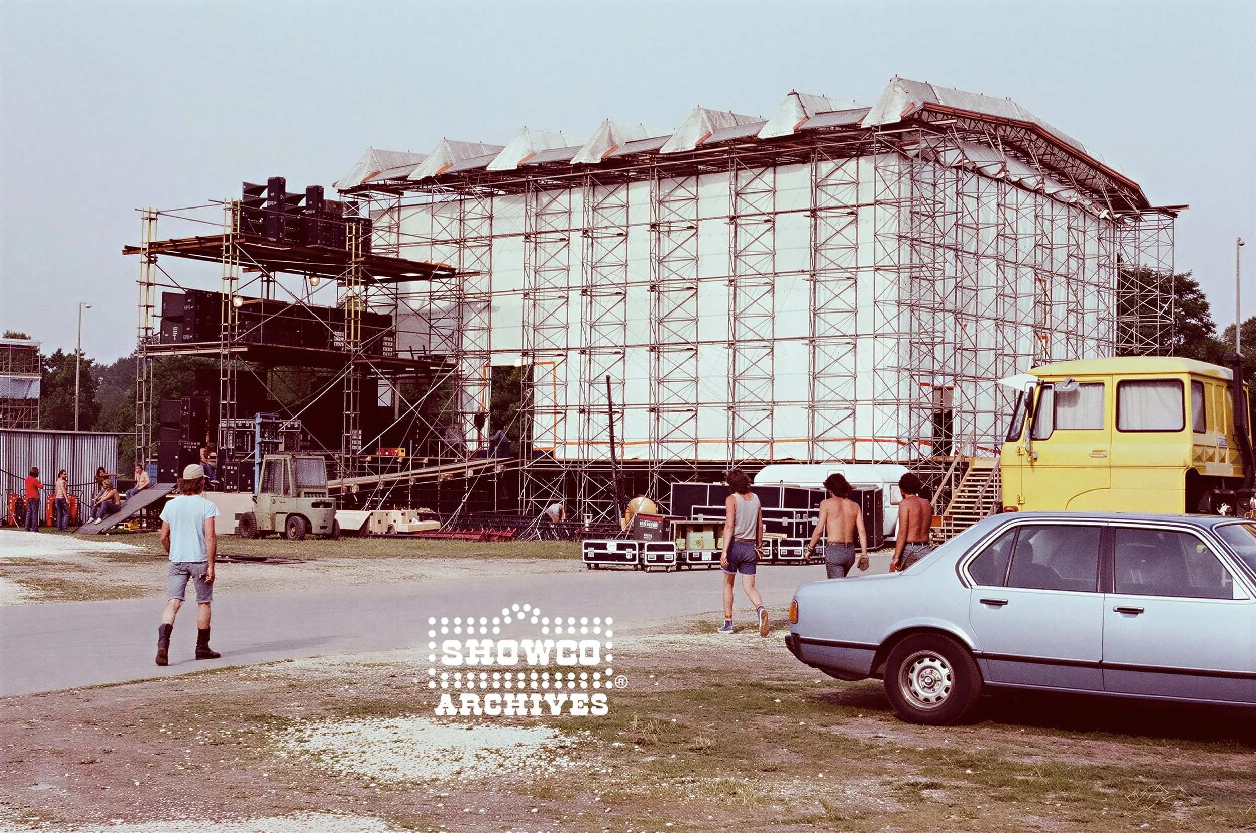 Festival stage and production area at Summertime Open Air Festival, Ulm, Germany, 1978. Courtesy of the Showco Archives.