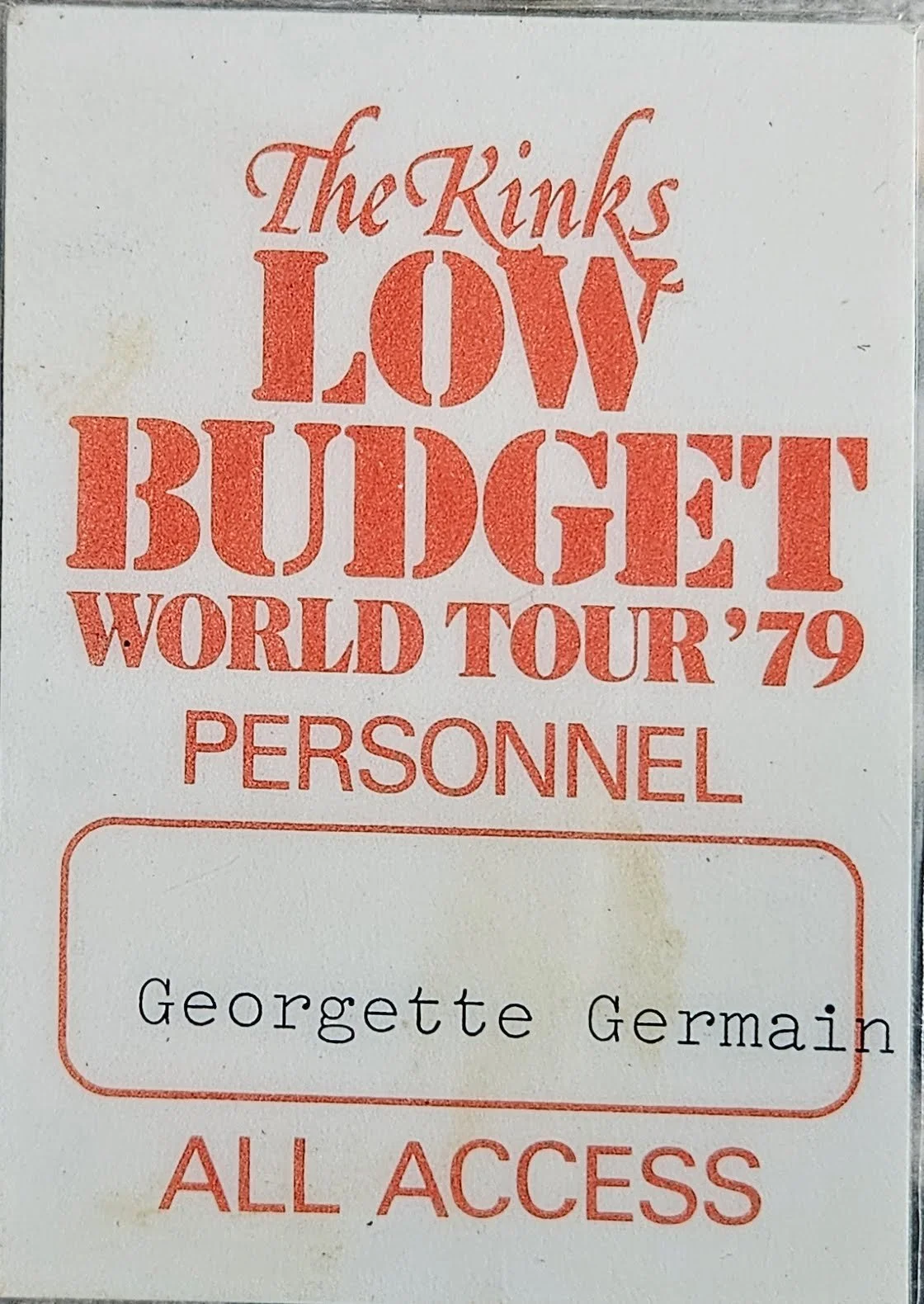 1979-The Kinks-Low Budget World Tour-Personnel Pass-Georgette Germain.jpg
