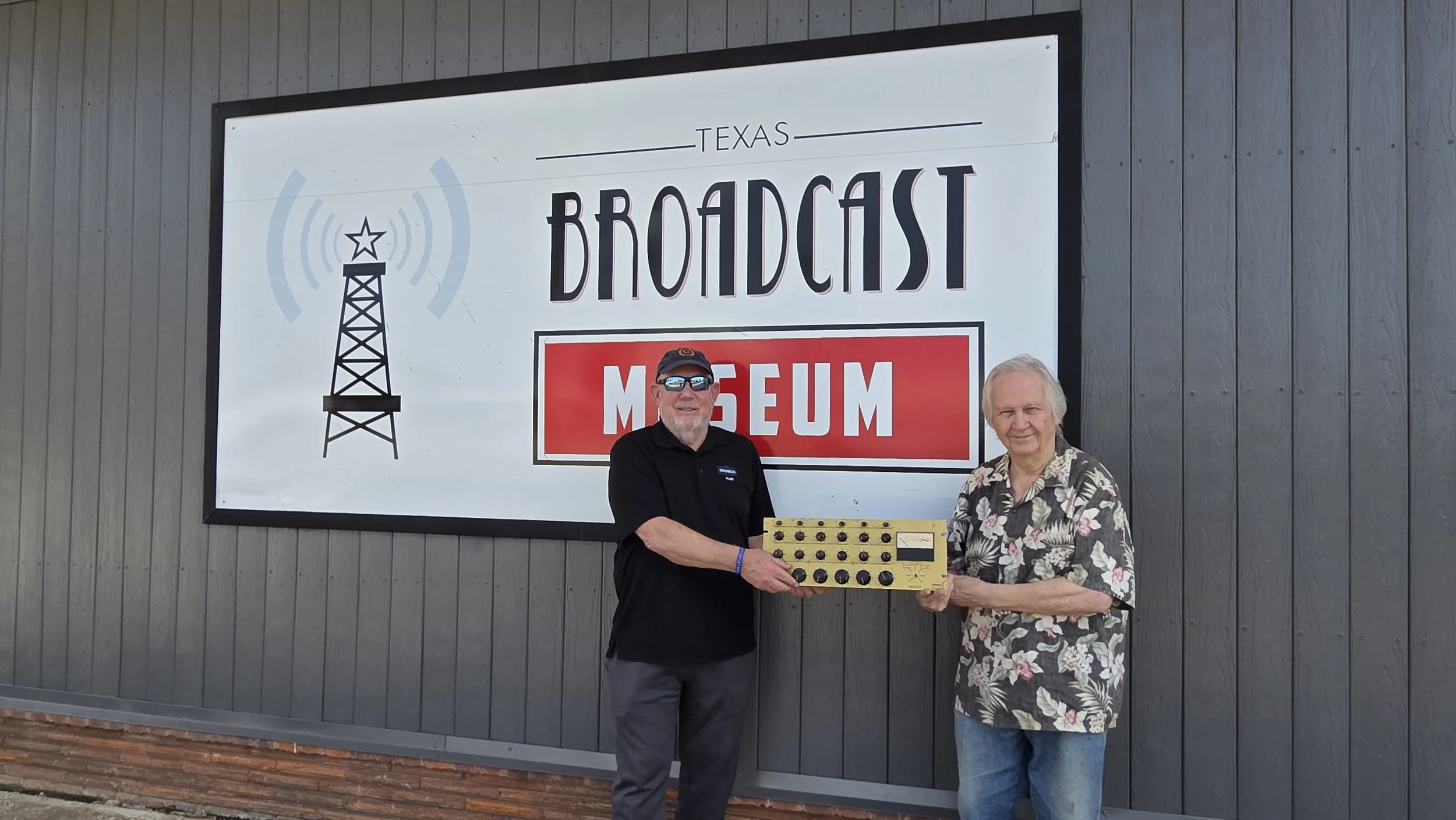 A piece of Showco history arrives in Kilgore. Showco Archives donated this original 1977 Showco Yellow Mixer to the Texas Broadcast Museum for preservation and public display. Mike Ponczek, Doc Gans