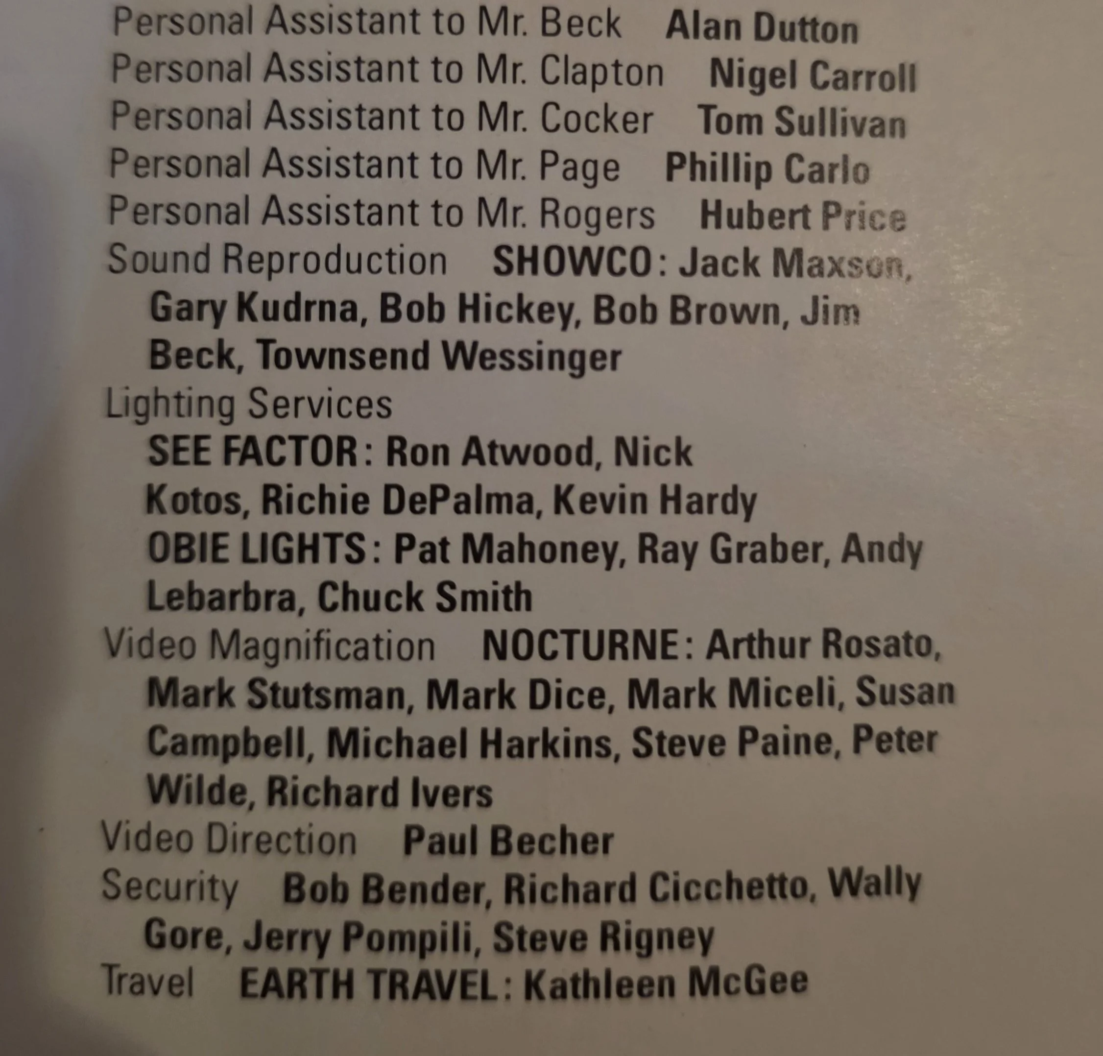 SHOWCO credits in Ronnie Lane Appeal for ARMS 1983 program