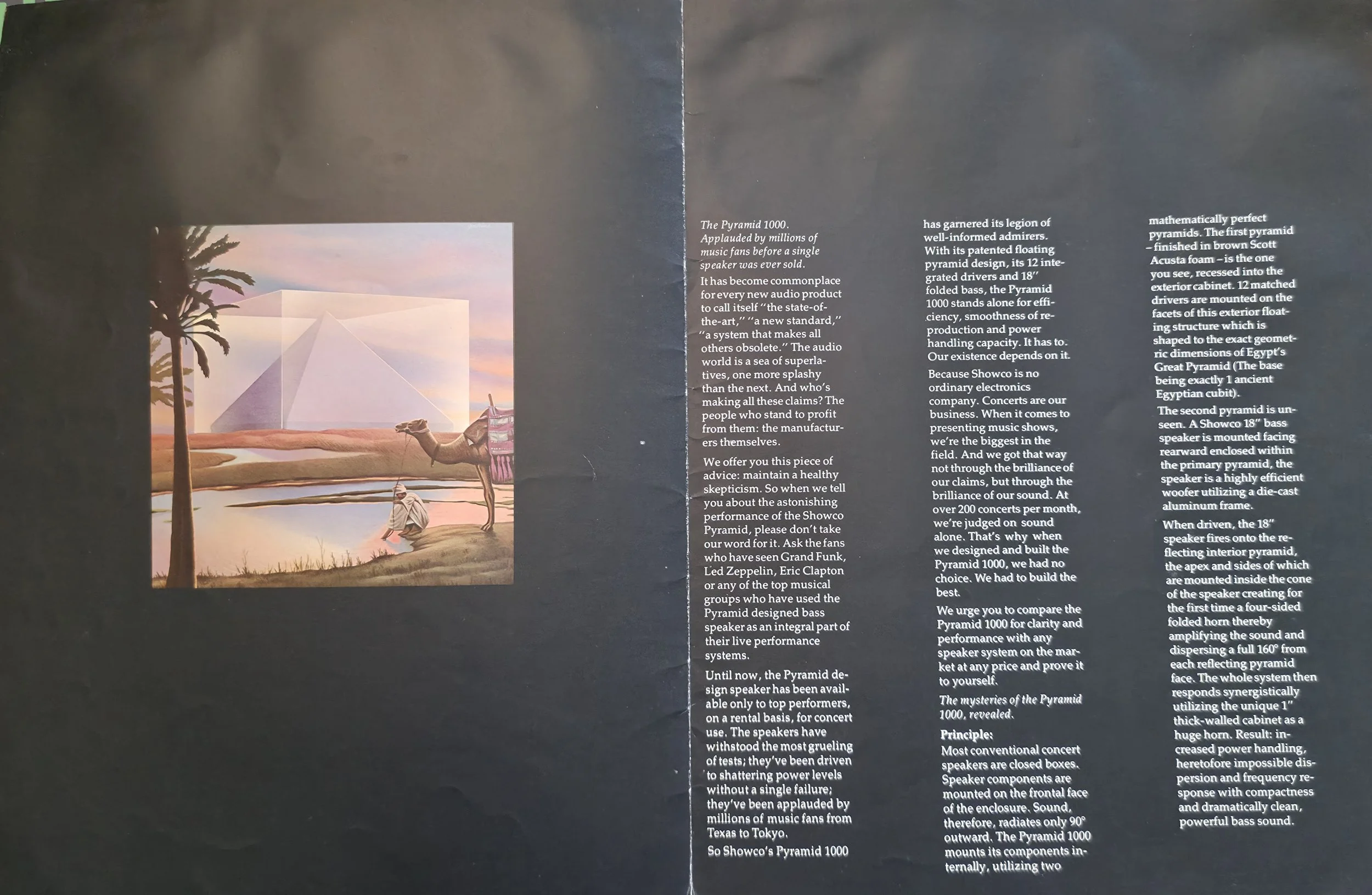Showco Pyramid 1000 loudspeaker-system brochure - interior spread.