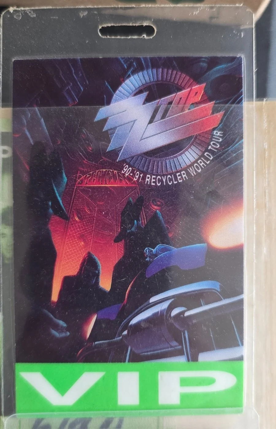 1990–91 Recycler World Tour VIP pass. Courtesy of the Sizemore Estate.
