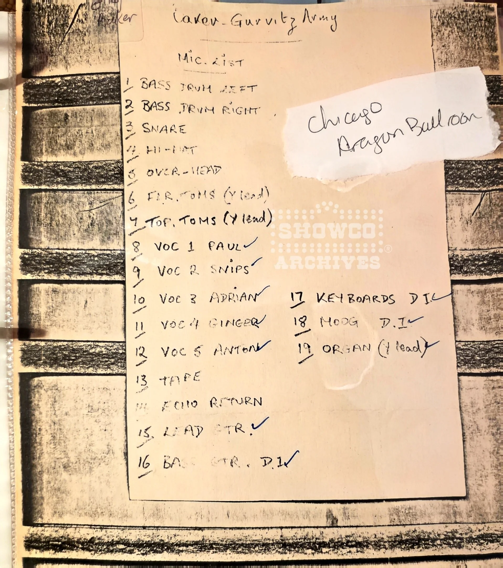 Baker Gurvitz Army 1975 mic chart- Agora Ballroom- Doc Collection- available in swag shop. 