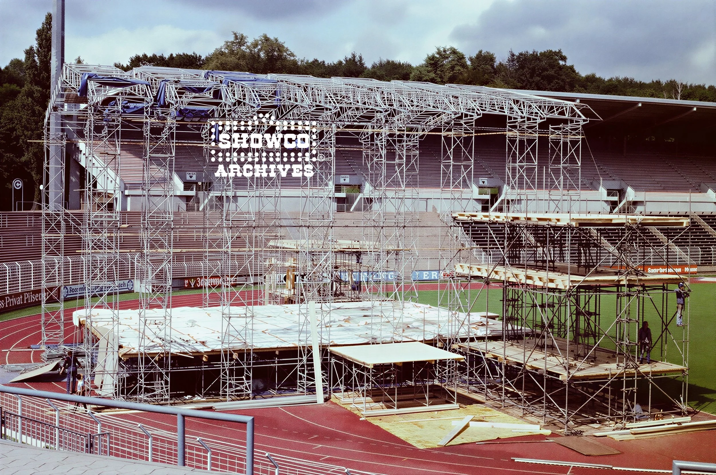 Stage structure during setup for Summertime Open Air Festival, Ulm, Germany, 1978. Courtesy of the Showco Archives.