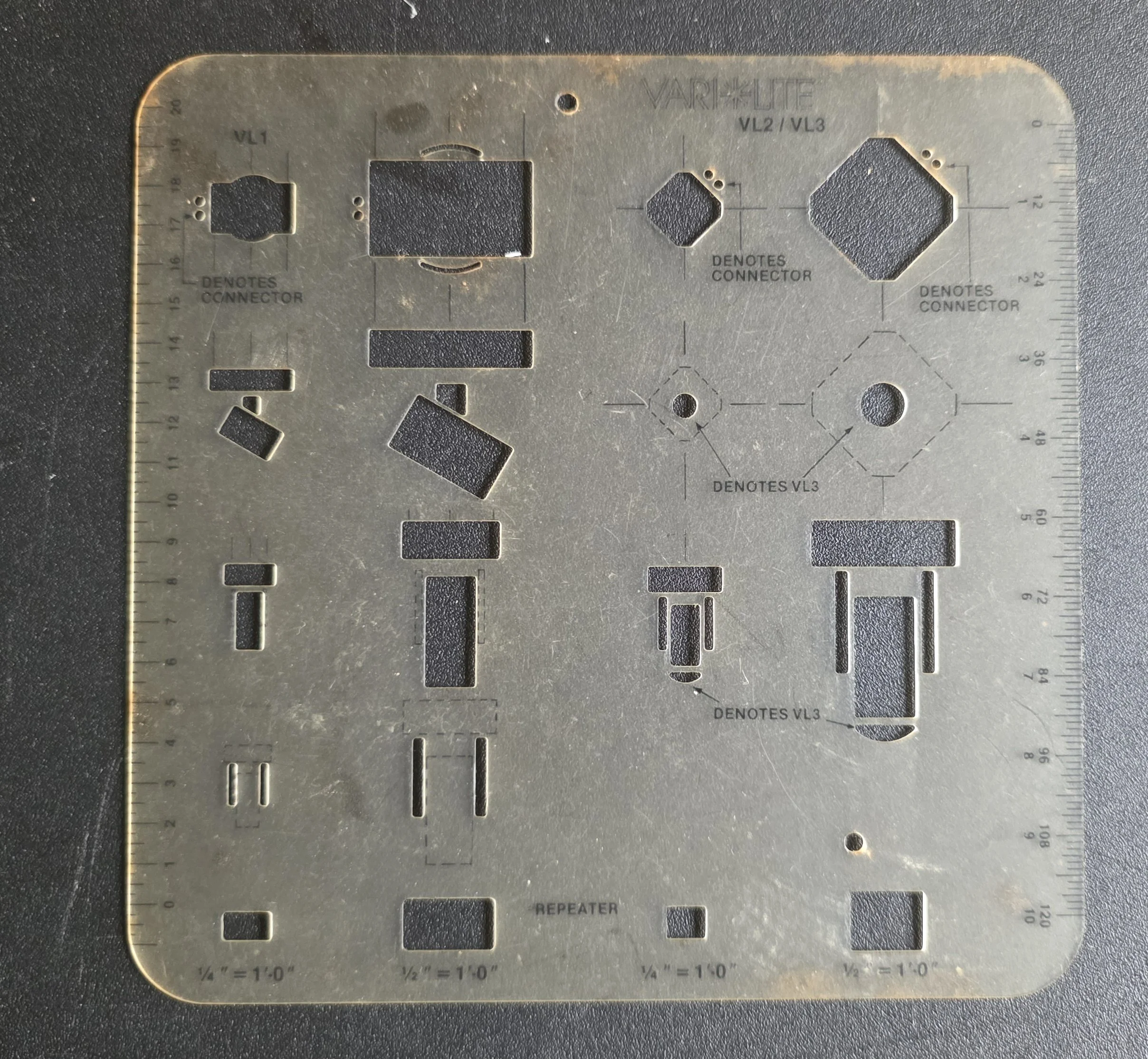 lighting drafting template designed for use with Vari-Lite VL2 and VL3 fixtures
