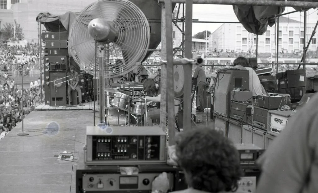 Side view of a Showco mixer on Led Zeppelin’s 1972 Australian tour.