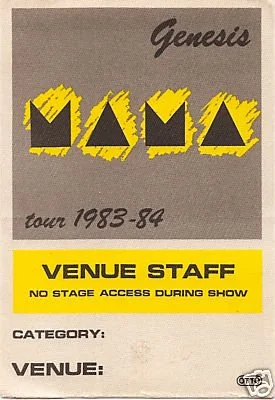 Mama Tour 1983-1984 Venue Staff laminate