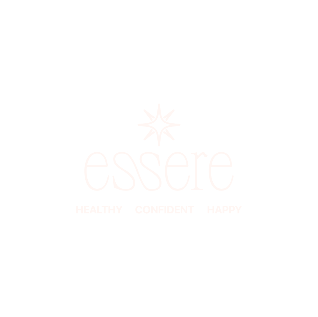 The text 'Essere' which is a brand name above the tagline 'Healthy, Confident, Happy'.