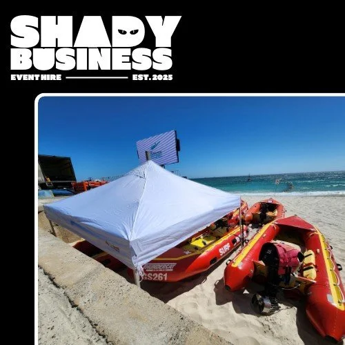 This time last week we were causing a little shade at the start line of one of WA&rsquo;s most iconic events &mdash; the 2026 South 32 Rottnest Channel Swim.

We had two Shady Business marquees and seven tables set up with The Event Team, looking eli