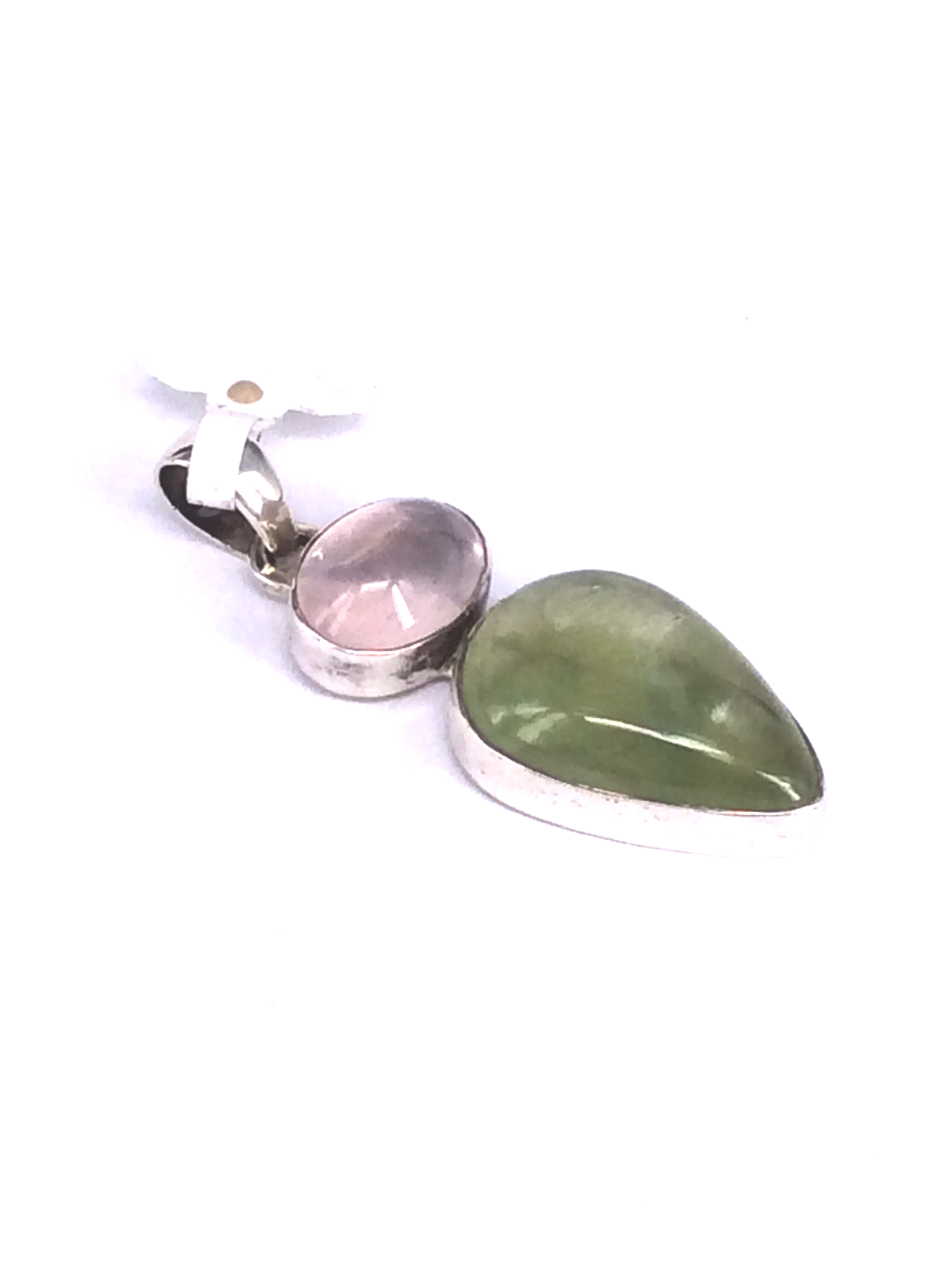 Prehnite & Rose Quartz  Sterling Silver Pendant
