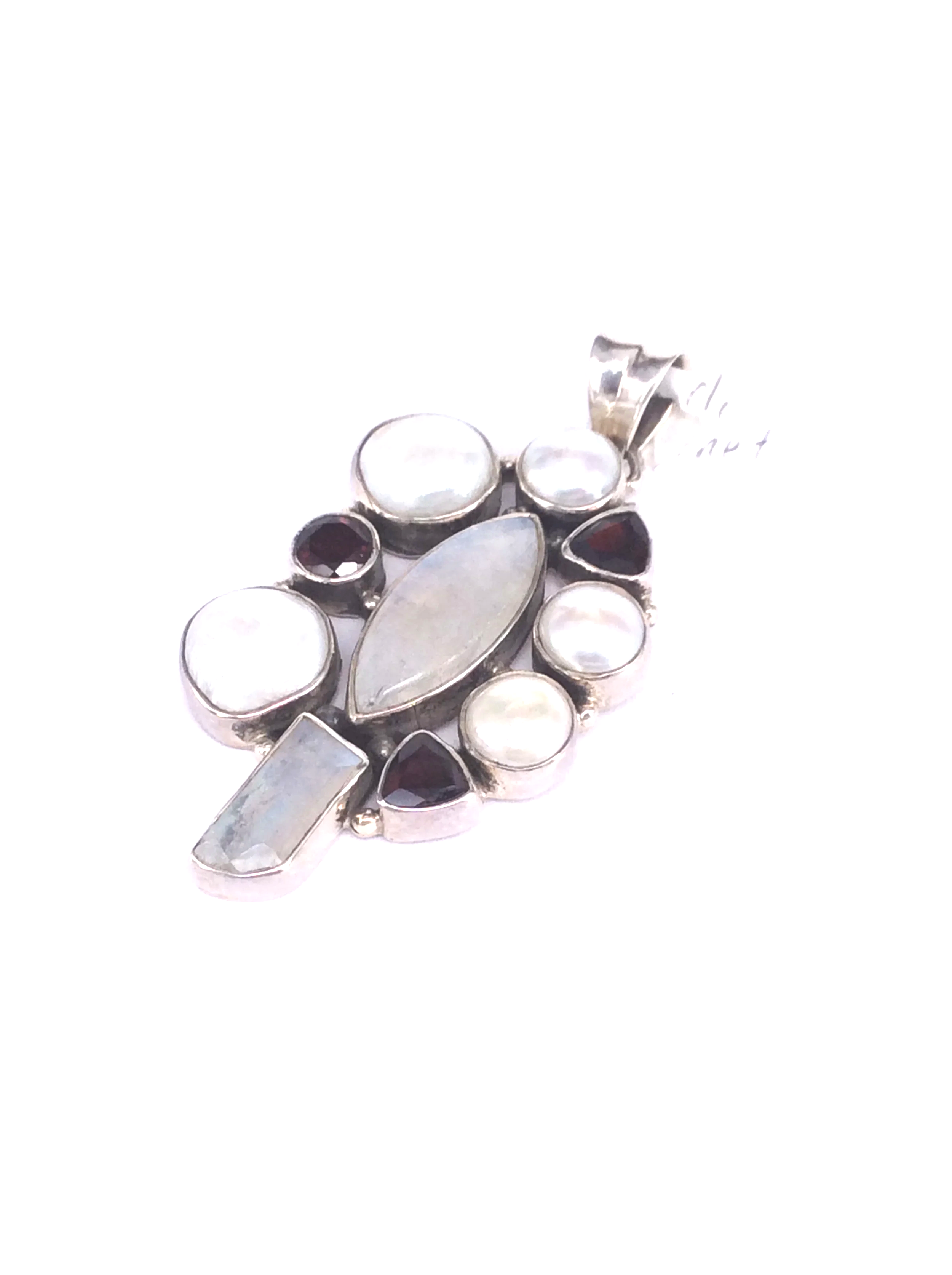 Moonstone, Pearl & Garnet Sterling Silver Pendant