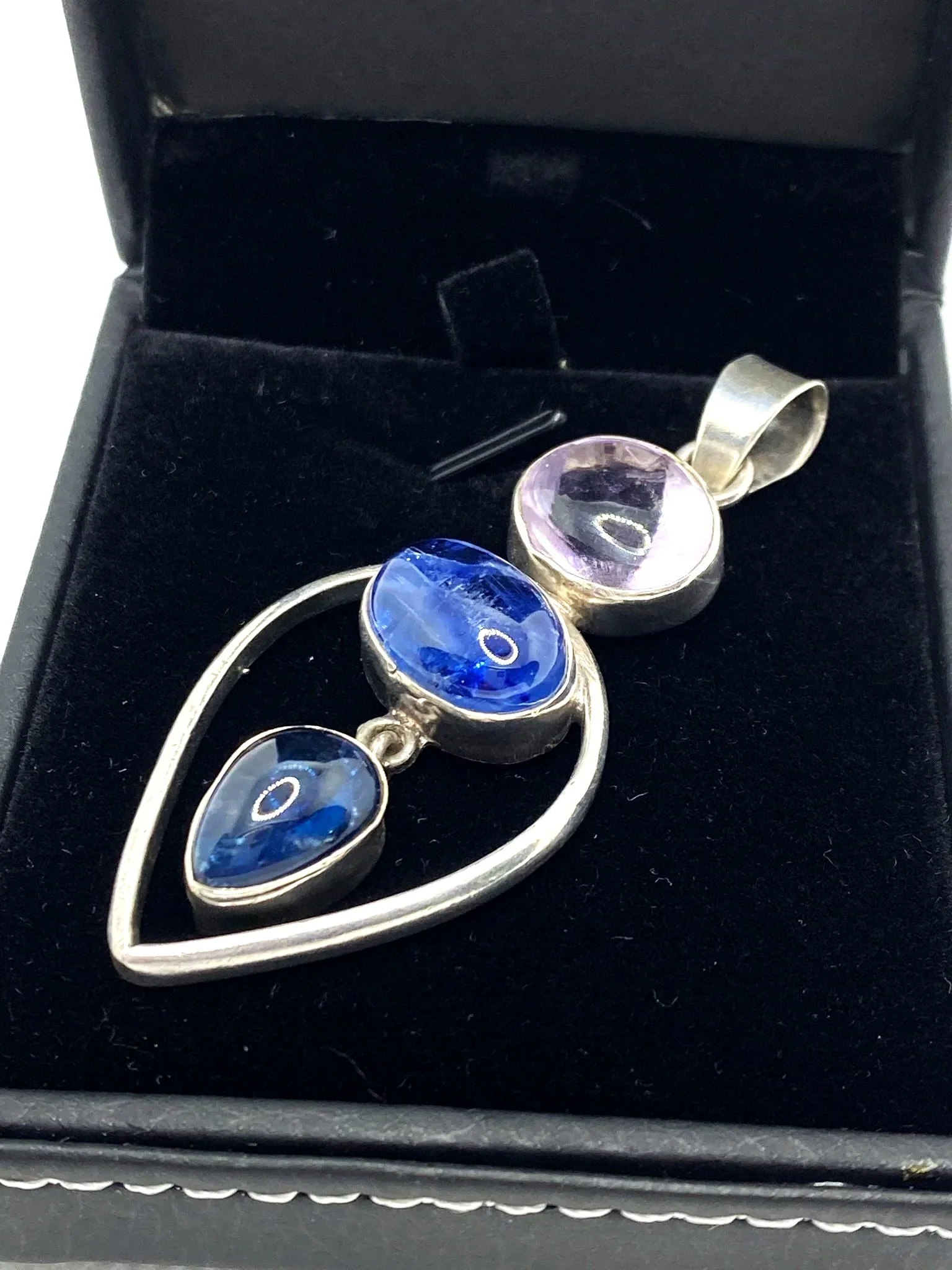 Blue Chalcedony with Amethyst Sterling Silver Pendant