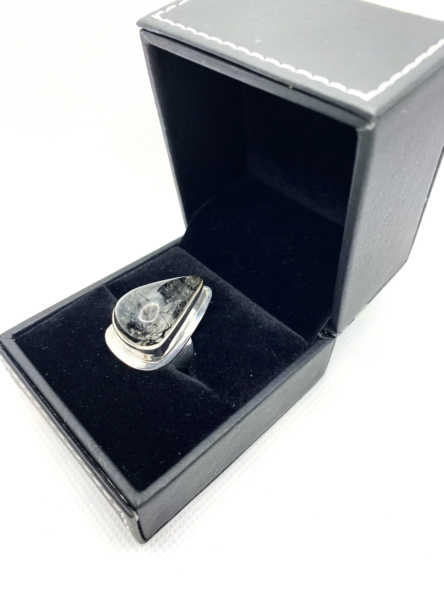 Tourmalinated Quartz (S7) Sterling Silver Encased Ring