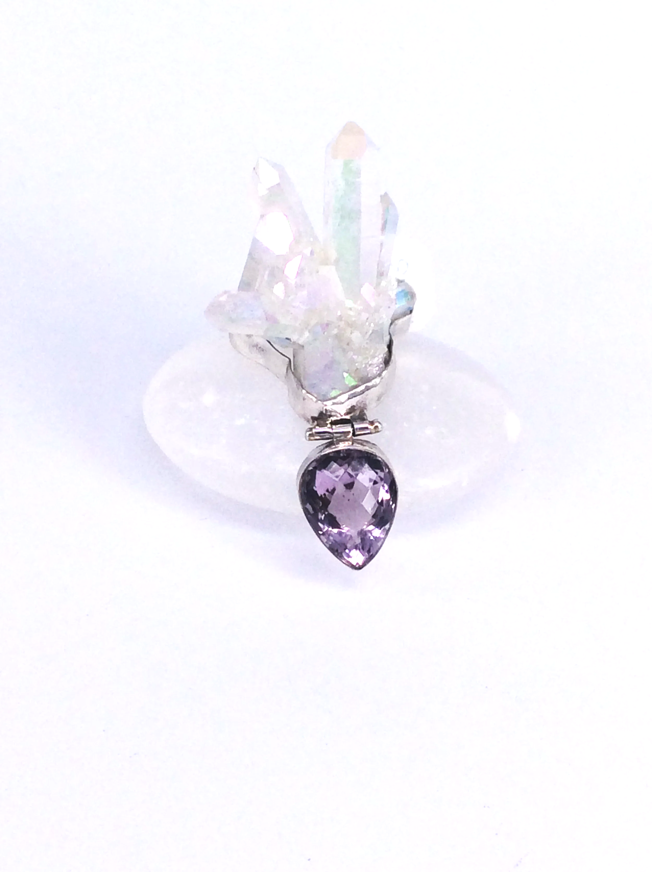 Clear Quartz Small Cluster with Faceted Amethyst Pendant