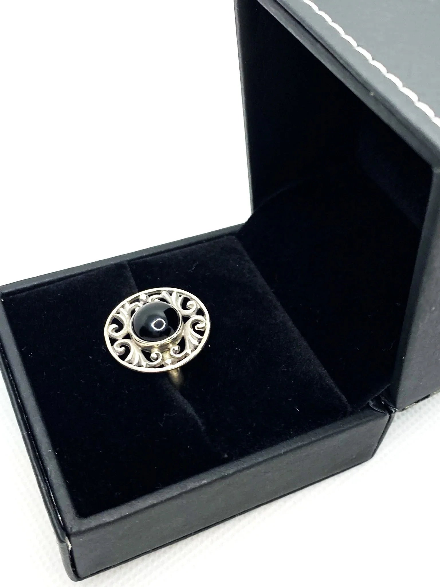 Onyx Sun Filigree (S6) Sterling Silver Ring
