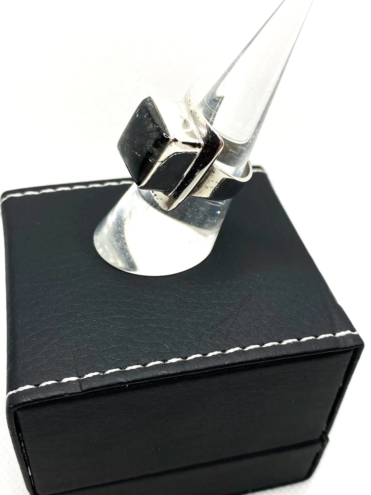 Tourmalinated Quartz Square (S6) Sterling Silver Ring