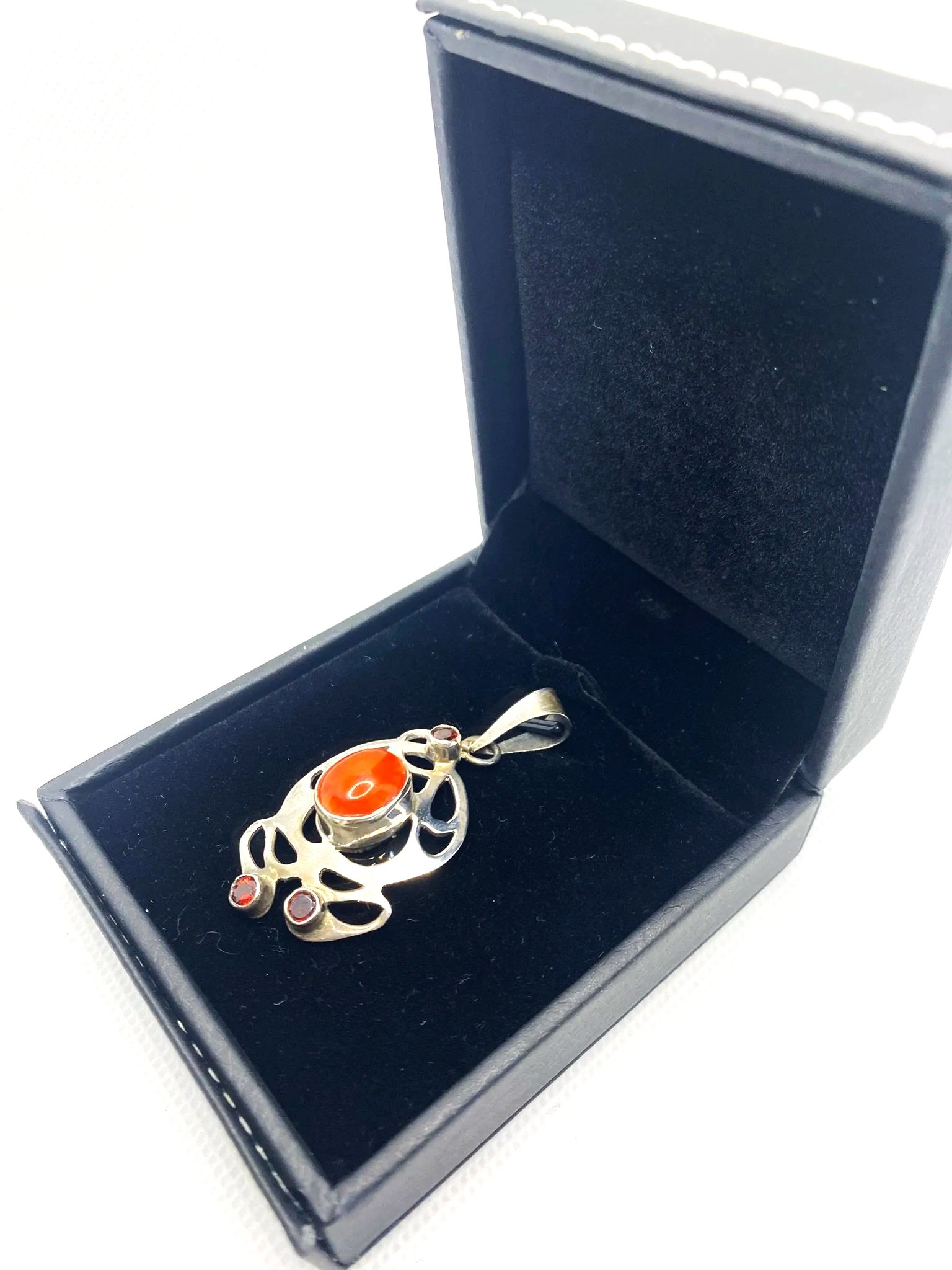 Carnelian Sterling & Garnet Silver Frog Pendant