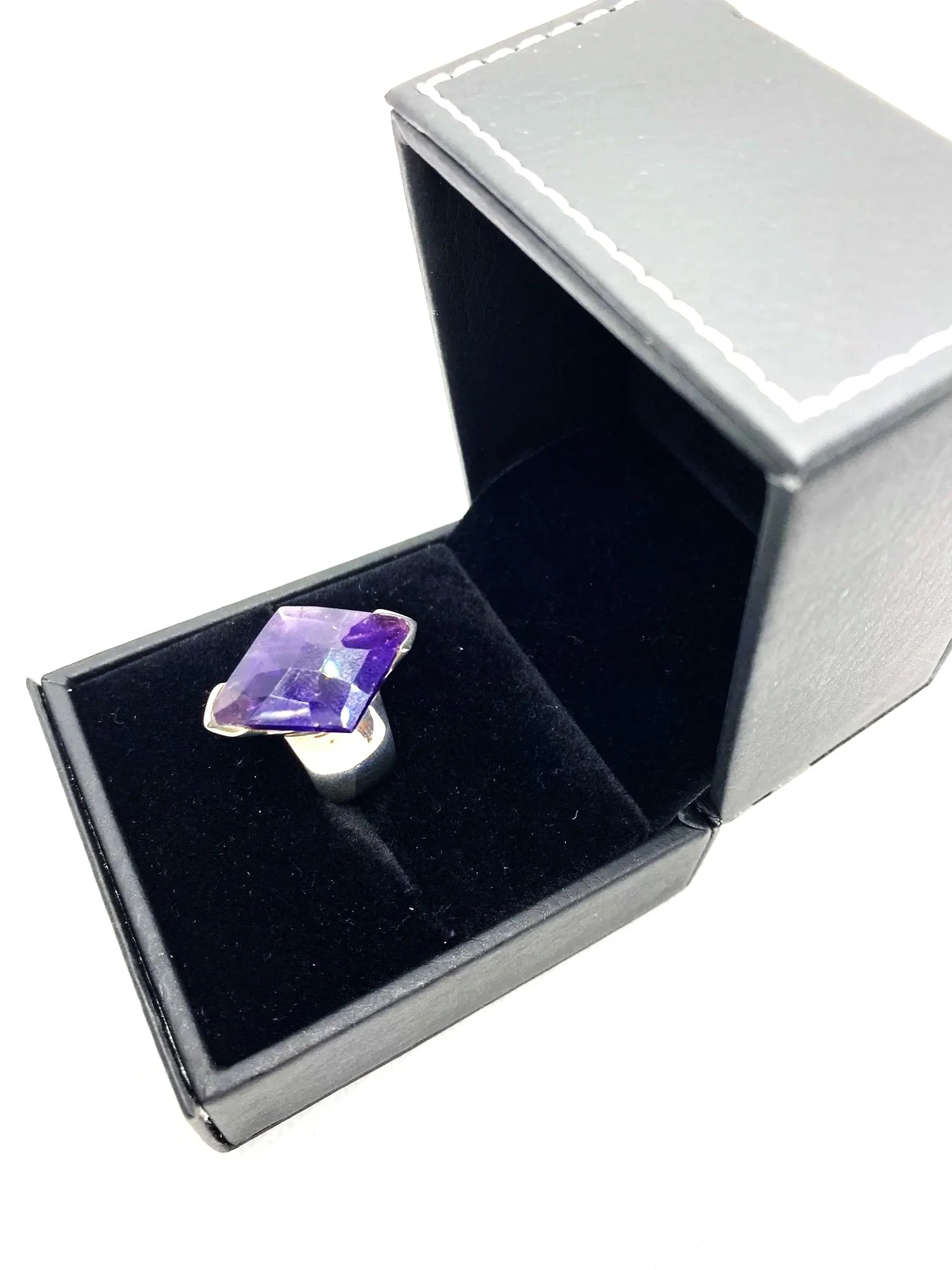 Faceted Amethyst Diamond Shape (S7) Sterling Silver Ring