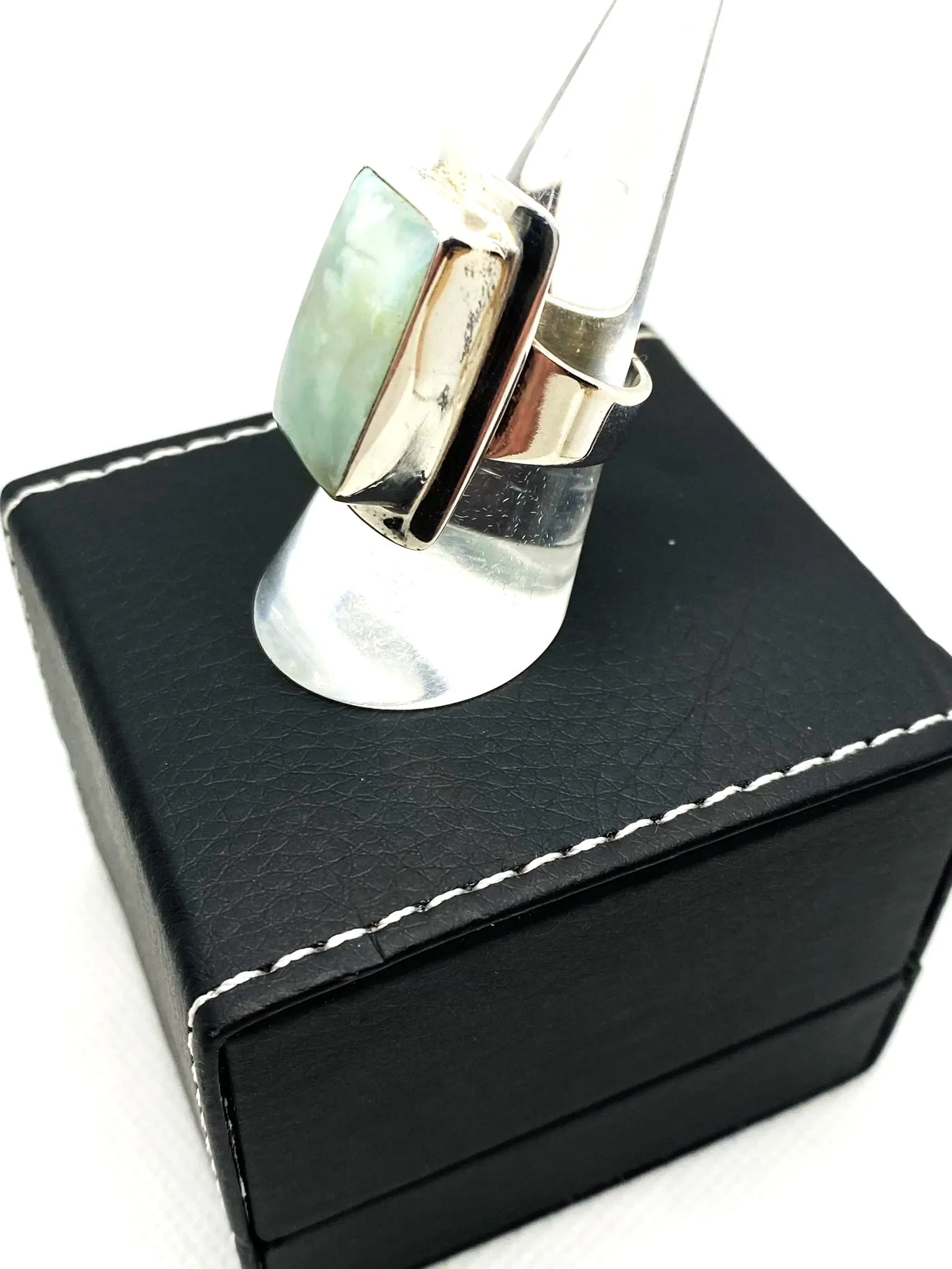 Prehnite Rectangle (S6.5) Sterling Silver Ring