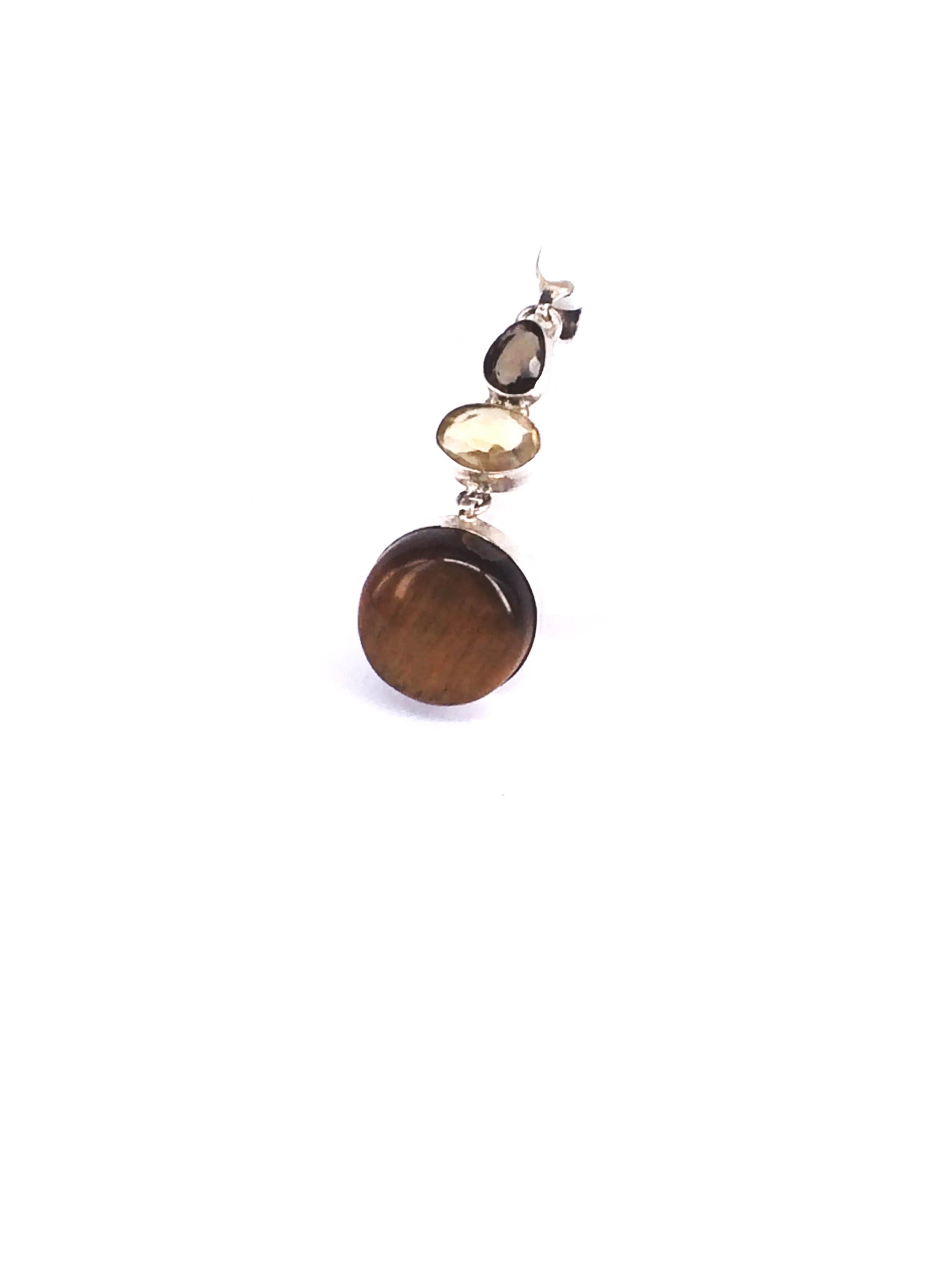 Tiger Eye, Lemon & Smokey Quartz Drop Sterling Silver Pendant