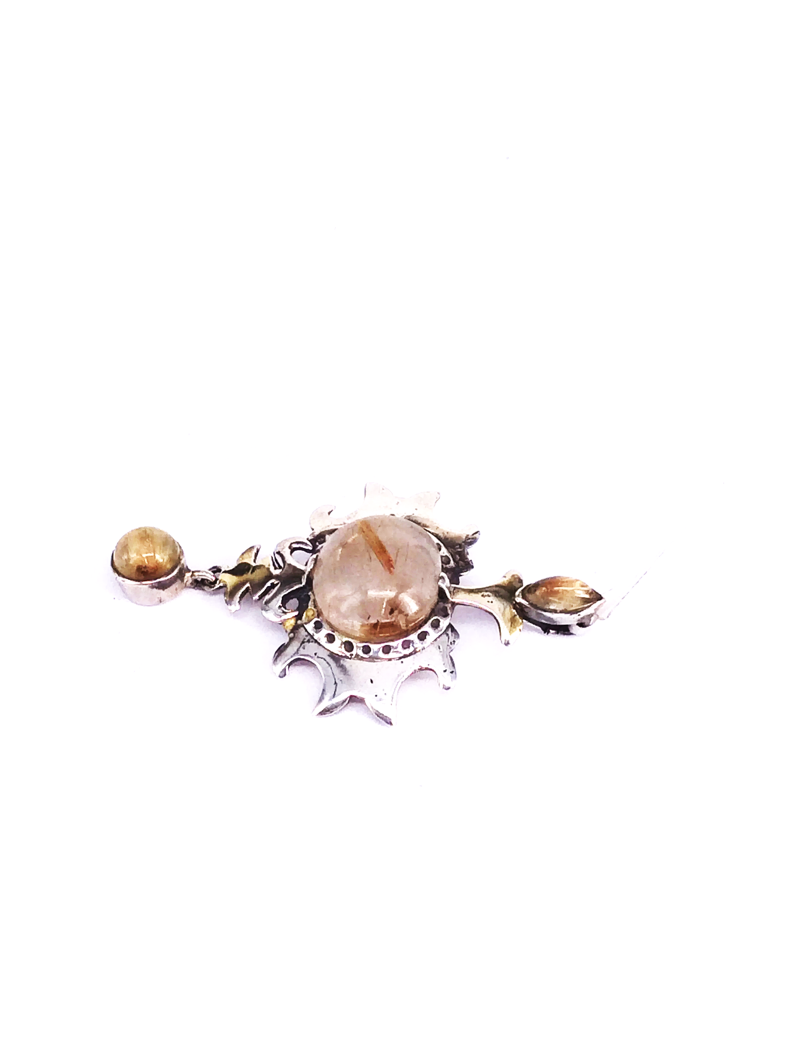 Rutilated Quartz Tri-Stone Sterling Silver Pendant