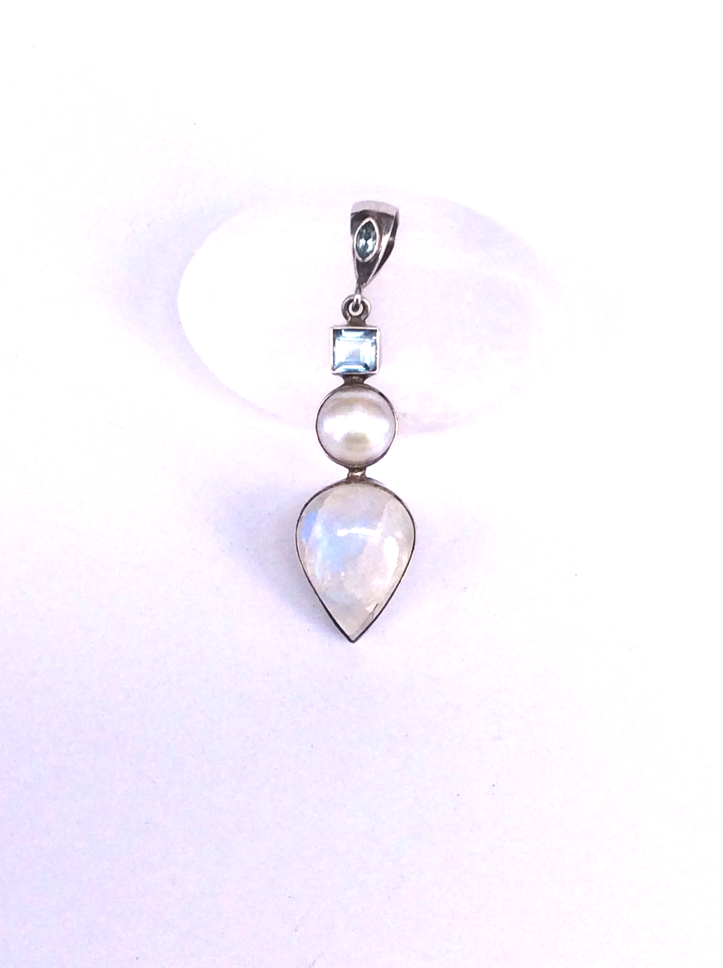 Moonstone, Pearl and Blue Topaz Pendant