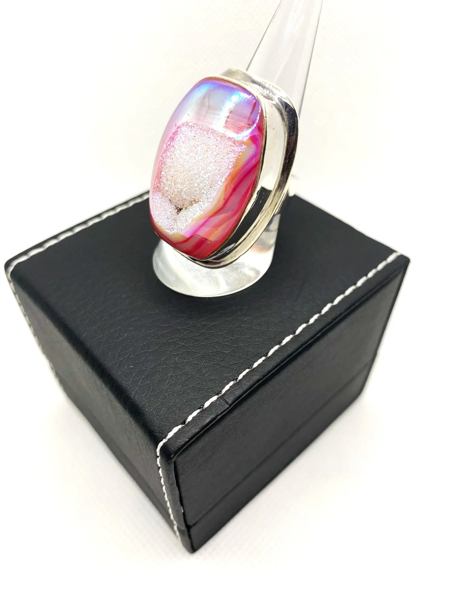 Druzy Pink Agate (S8) Sterling Silver Ring