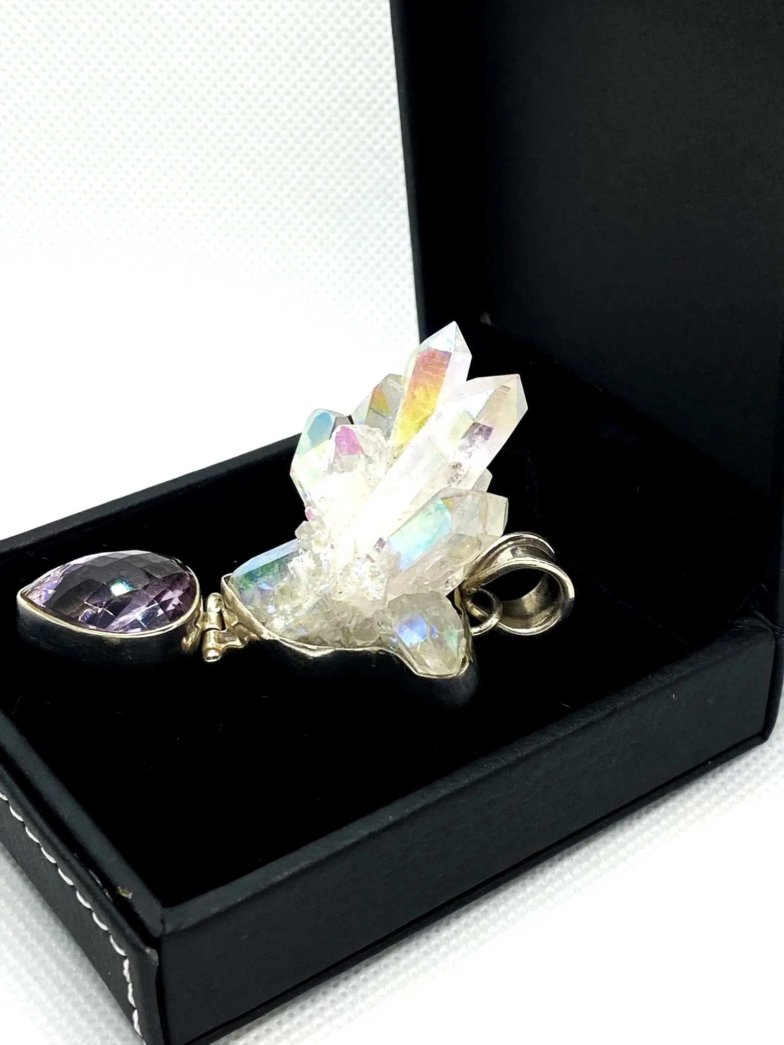 Cluster Quartz with Amethyst Sterling Silver Pendant