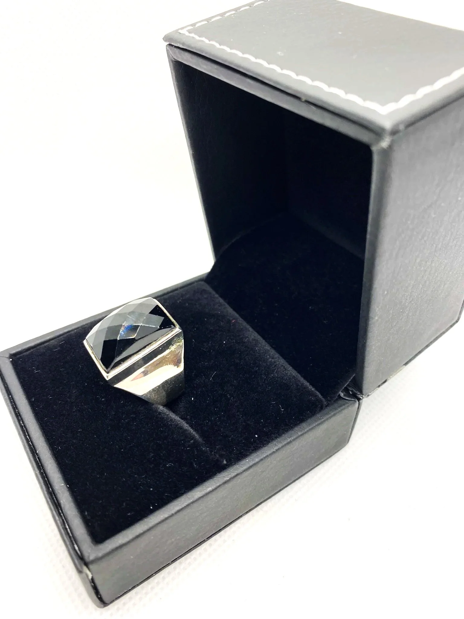 Onyx Sterling Silver (S7) Faceted Sterling Silver Ring