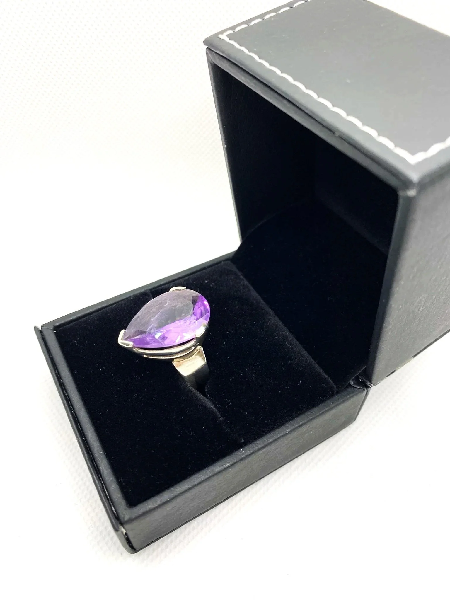 Faceted Amethyst Tear Shape (S7) Sterling Silver Ring